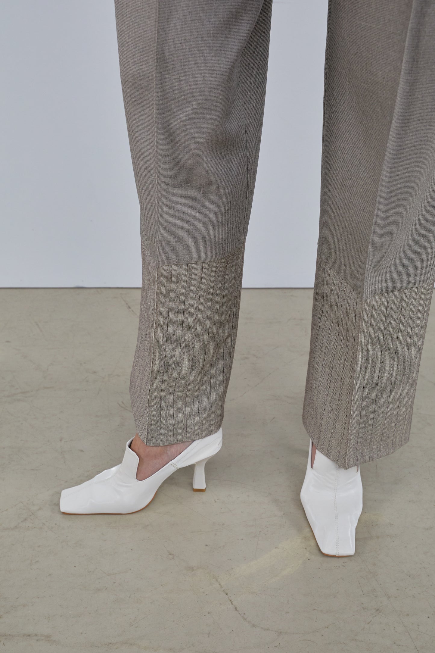 Two-Tone Pinstriped Trousers, Oat Beige