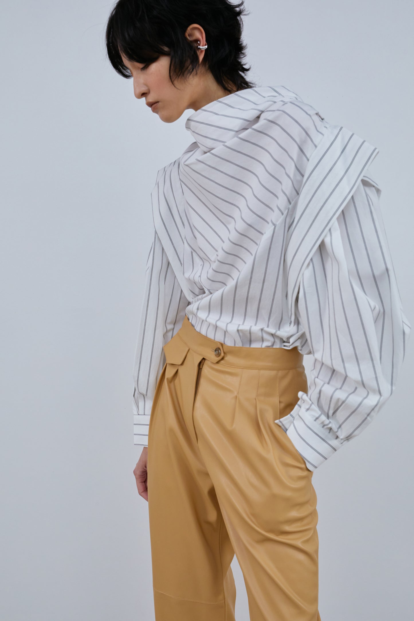 Draped Stripe Shirt, White