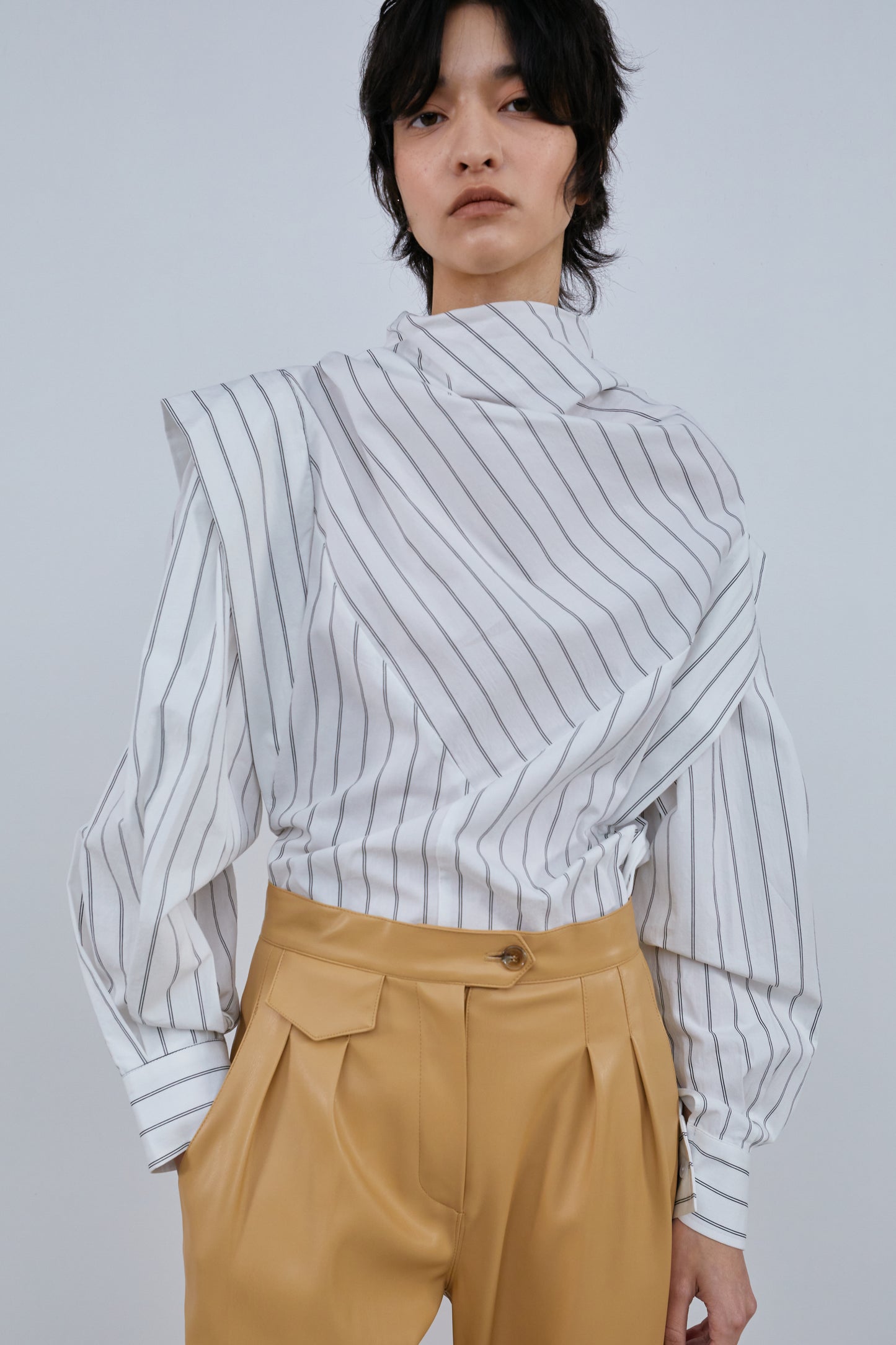 Draped Stripe Shirt, White