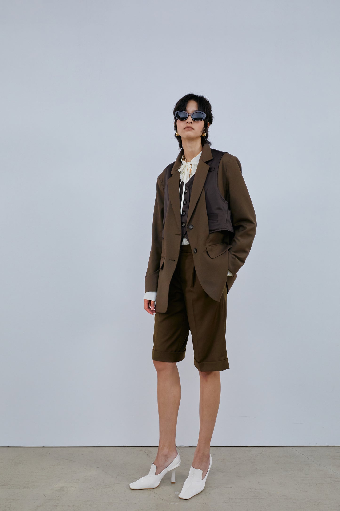 Two-Piece Set Layered Jacket, Coffee Brown