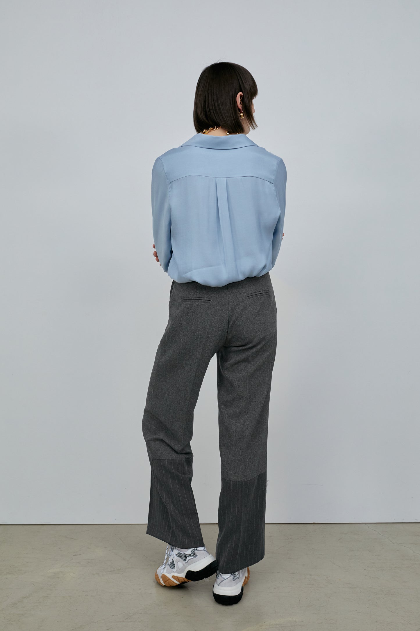 Two-Tone Pinstriped Trousers, Grey