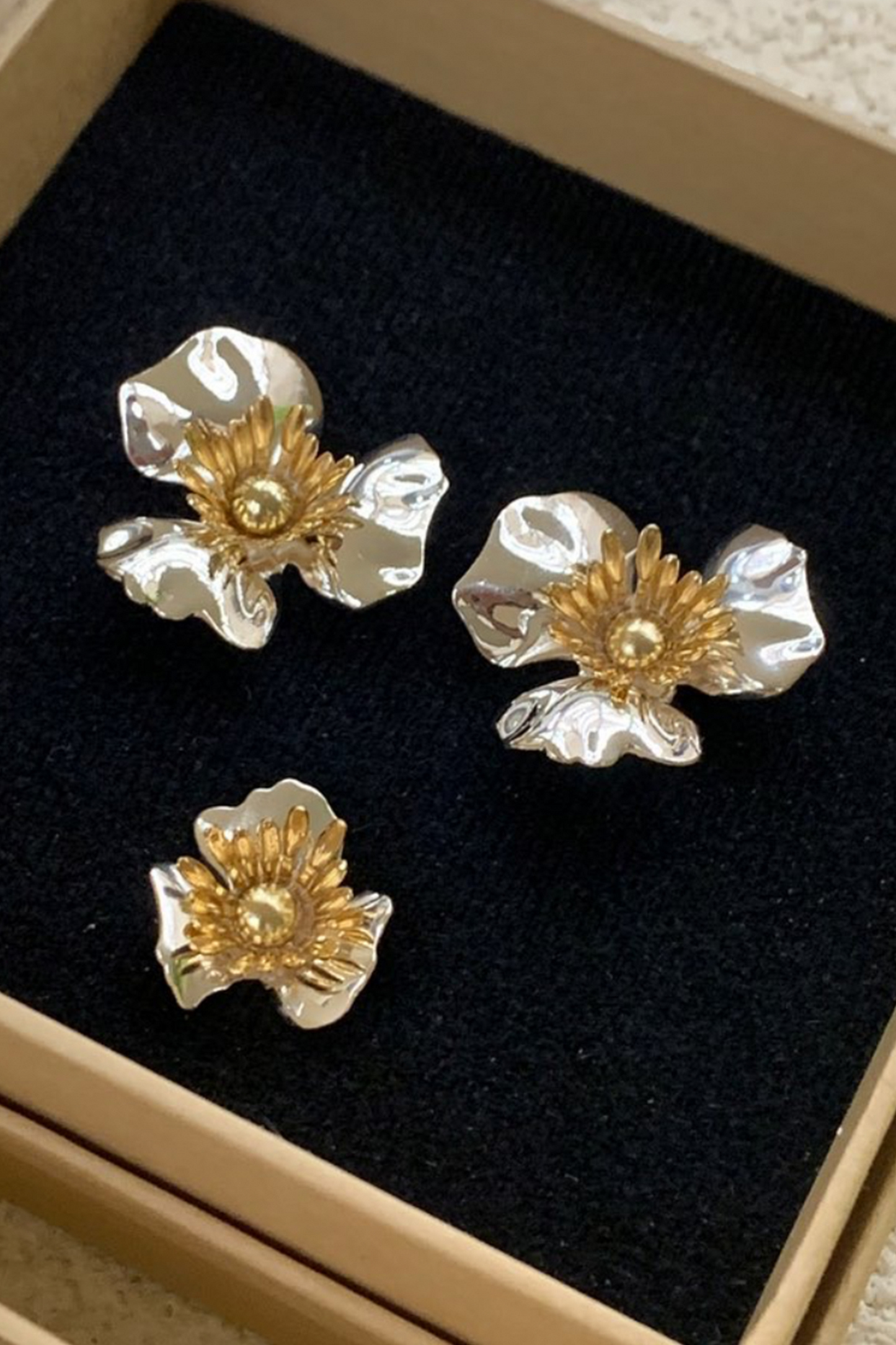 3 Set Floral Earring & Cuffs, Gold