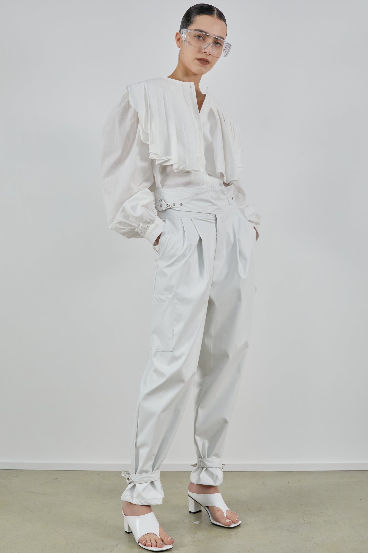 Belted Leather Utility Pants, White