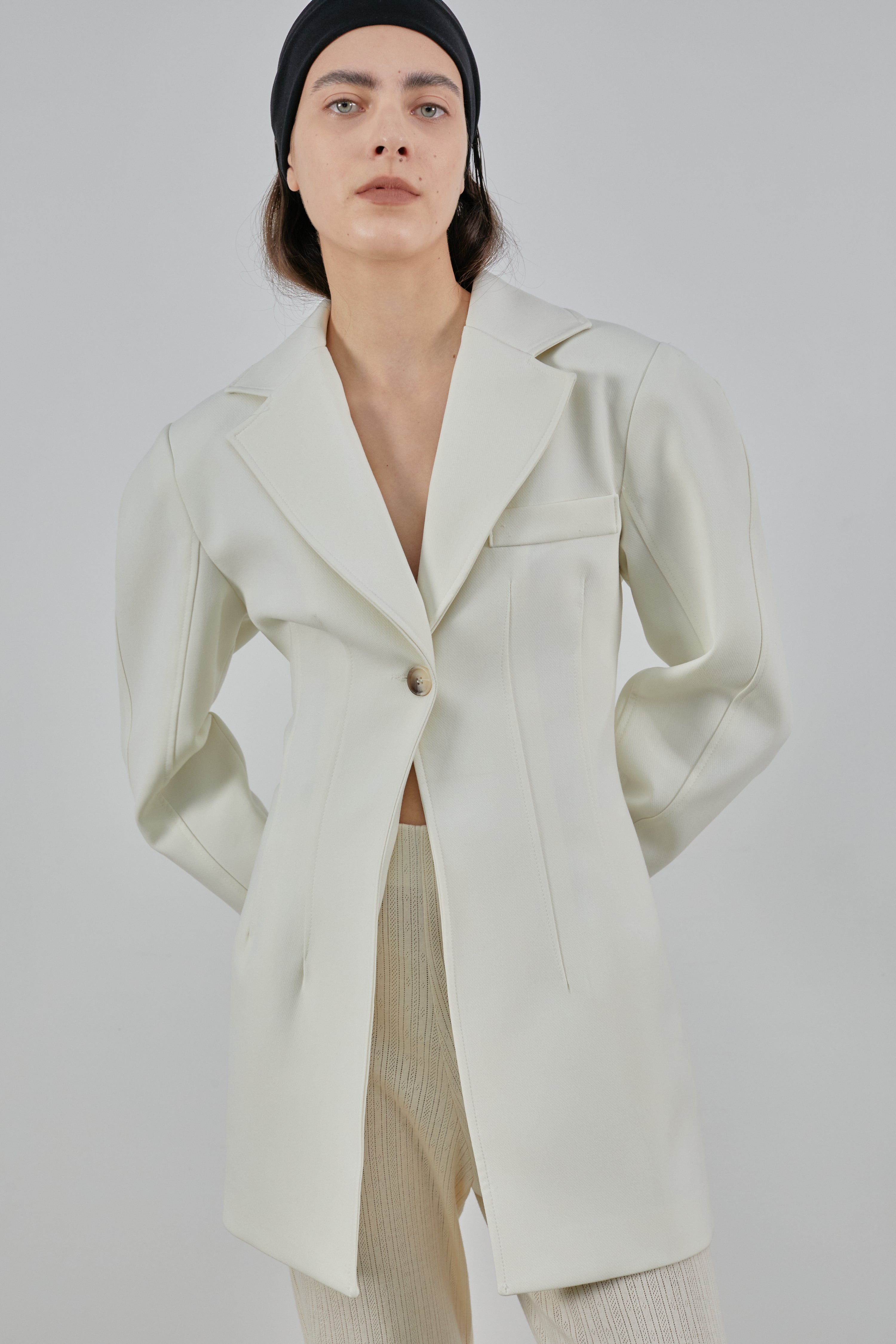 Single Breasted Long Blazer Jacket, Cream – SourceUnknown