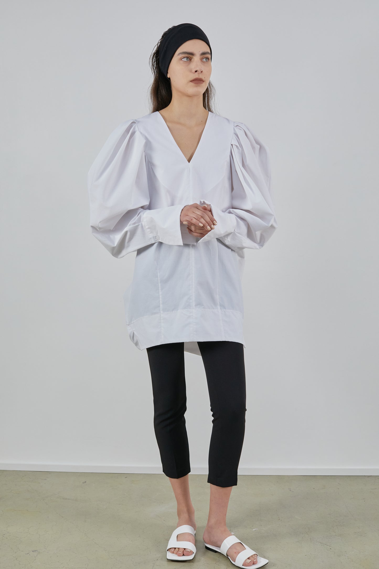 Ruched Sleeve Tunic Blouse, White