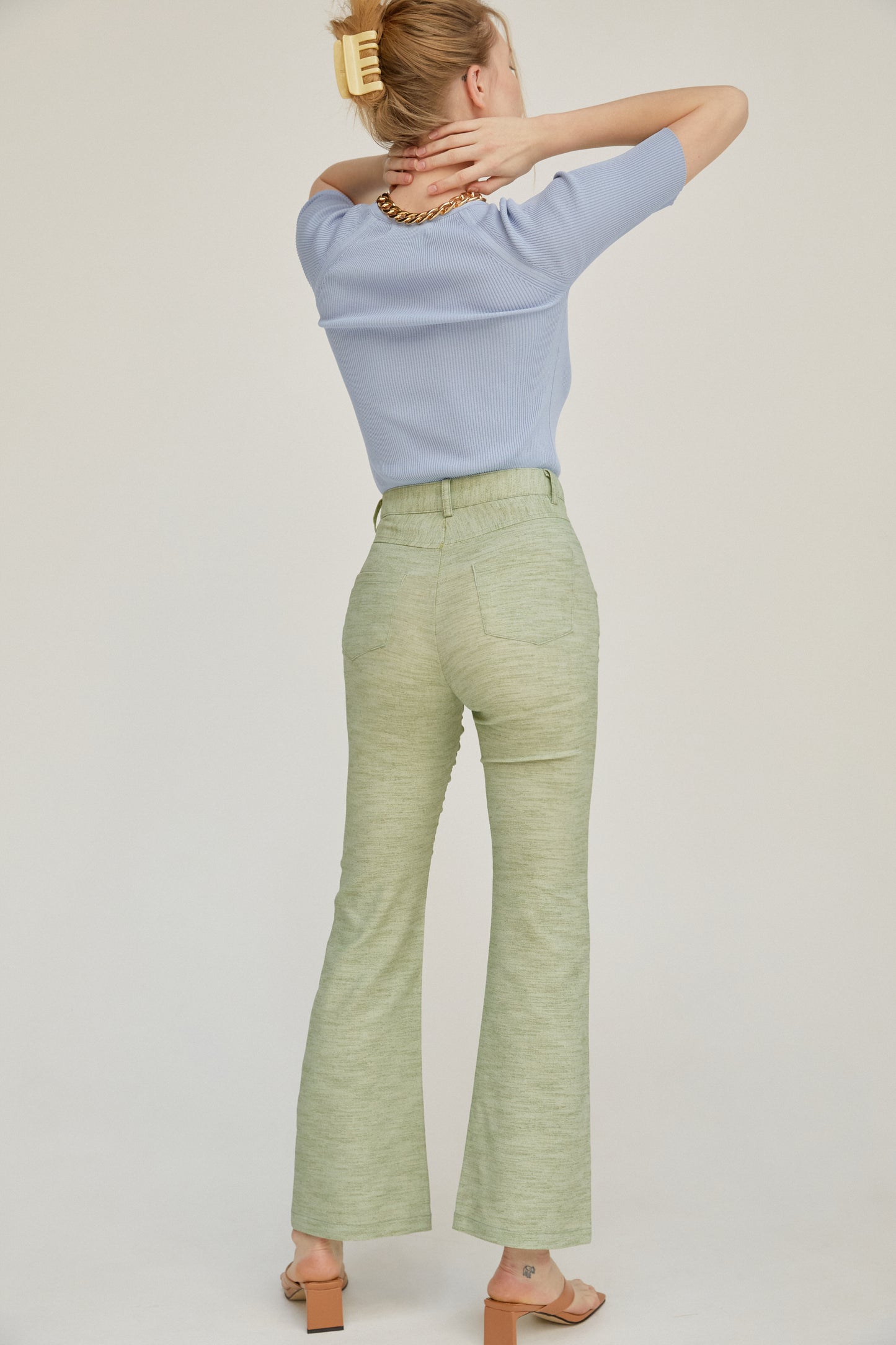 Flare Linen Pants, Pastel Green