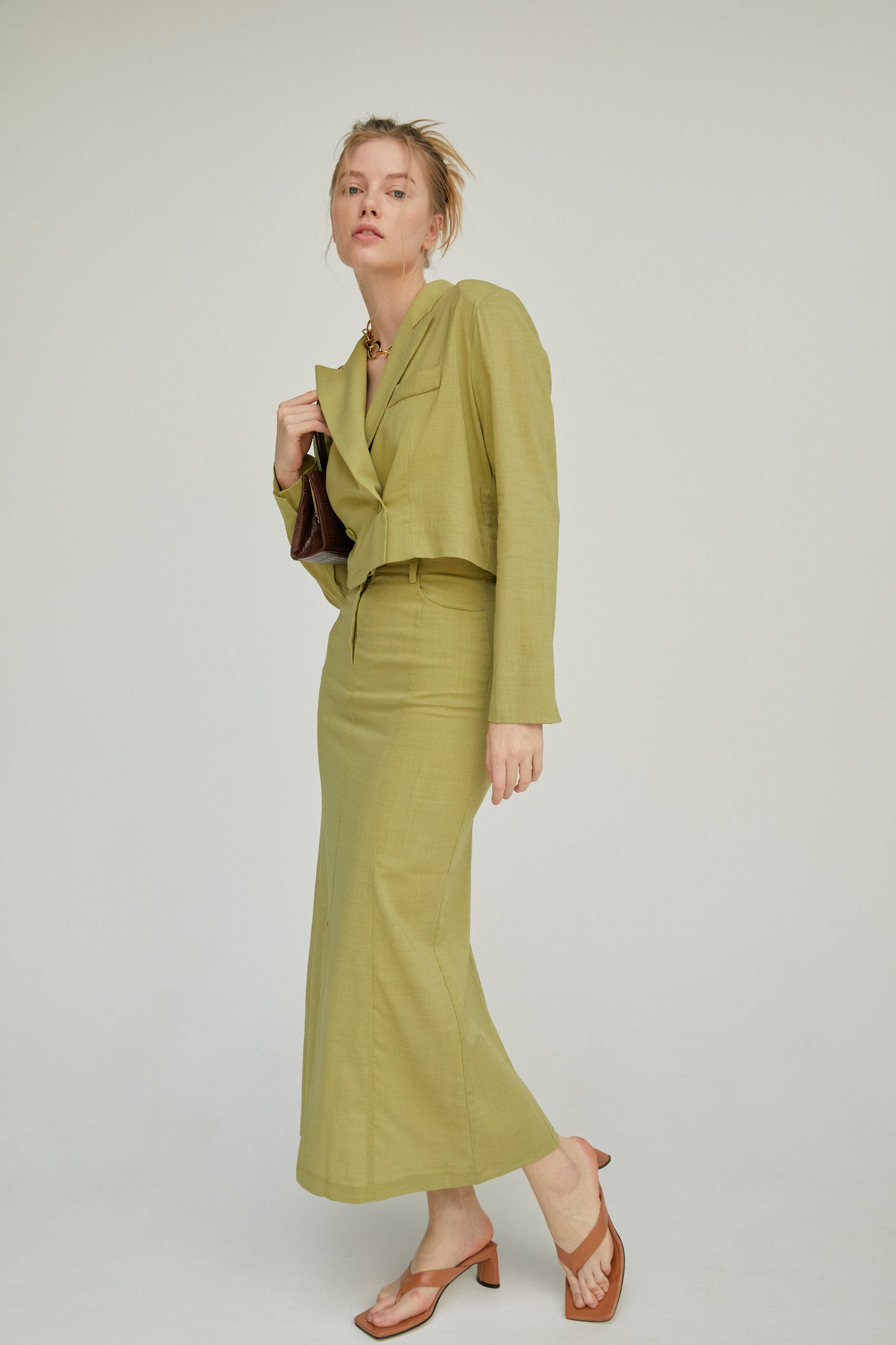 90's Inspired Midi Skirt, Olive Green