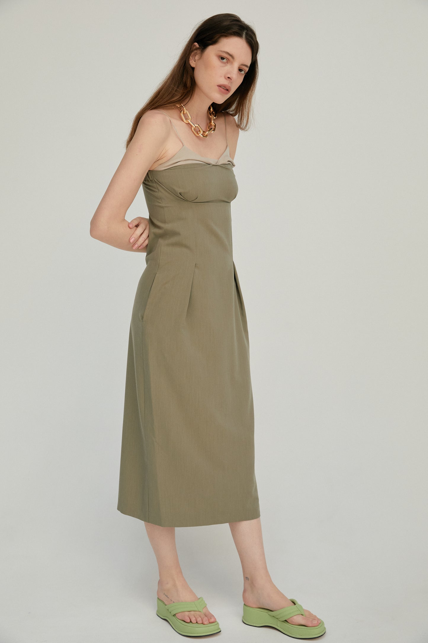 Twist Bustier Dress, Khaki Green