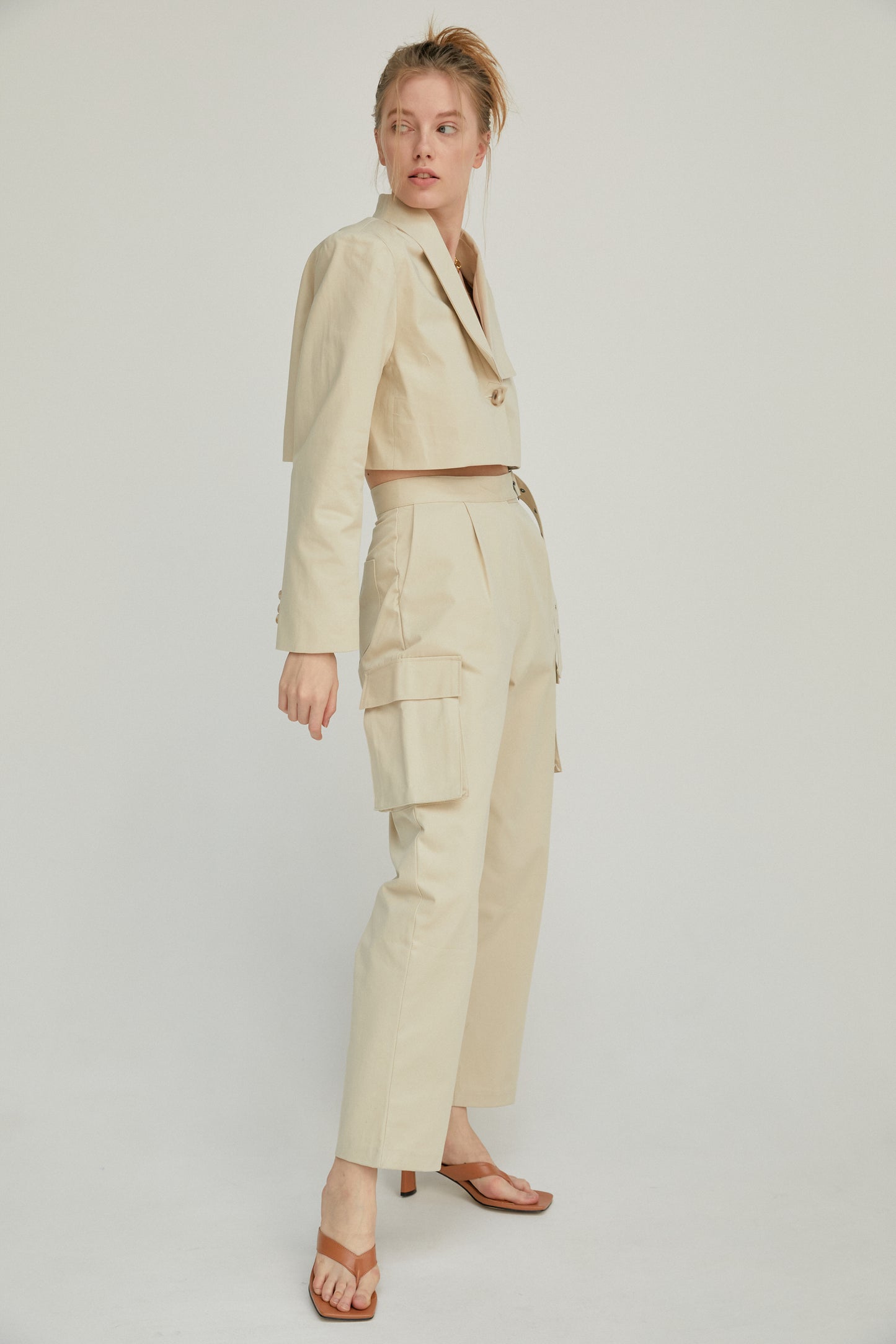Belted Utility Pants, Beige