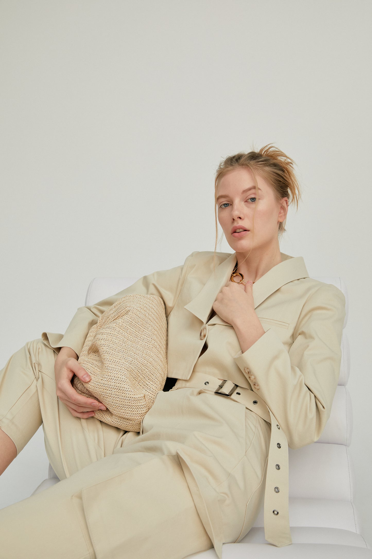 Exaggerated-collar Cropped Jacket, Beige