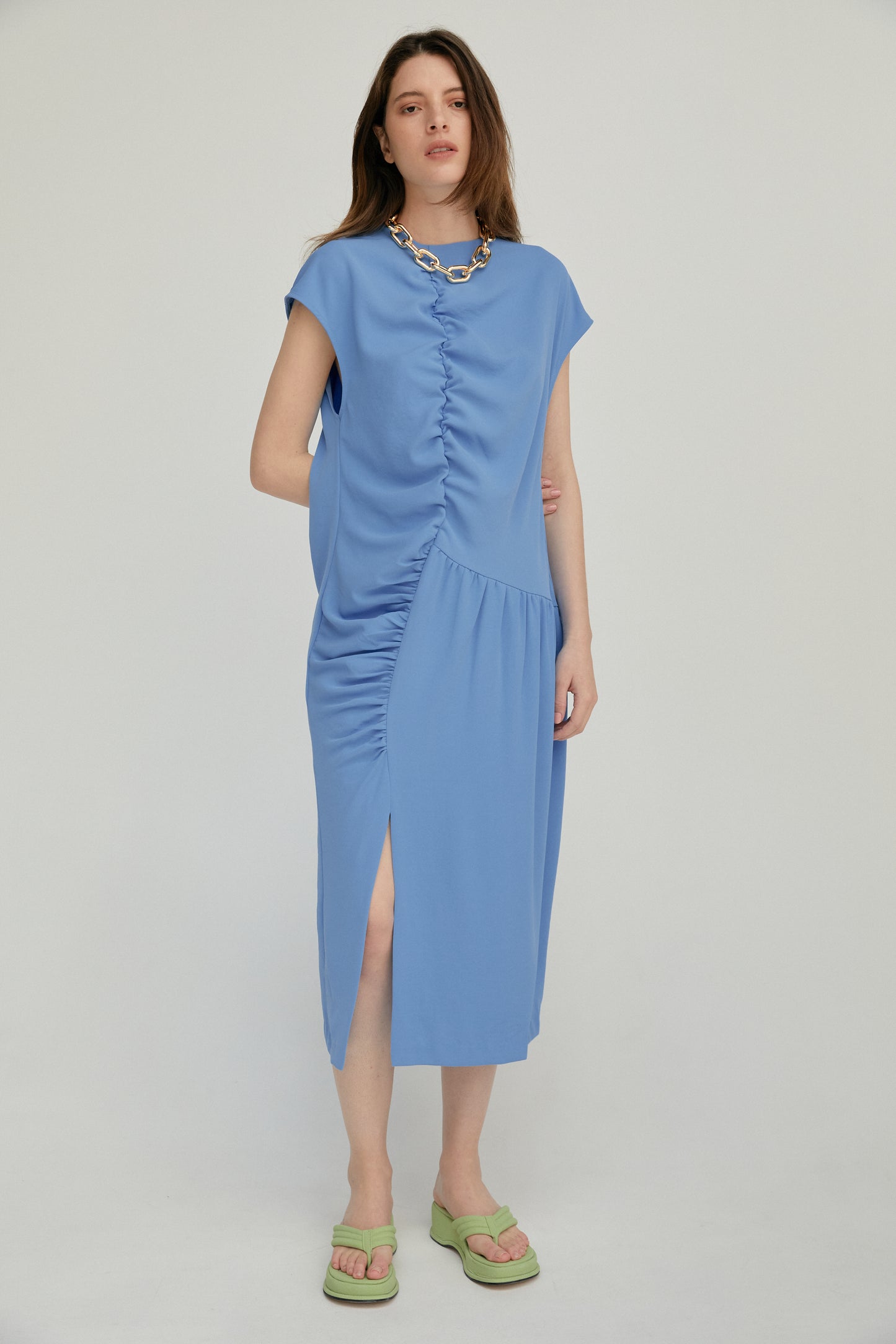 Ruched Dress, Blue