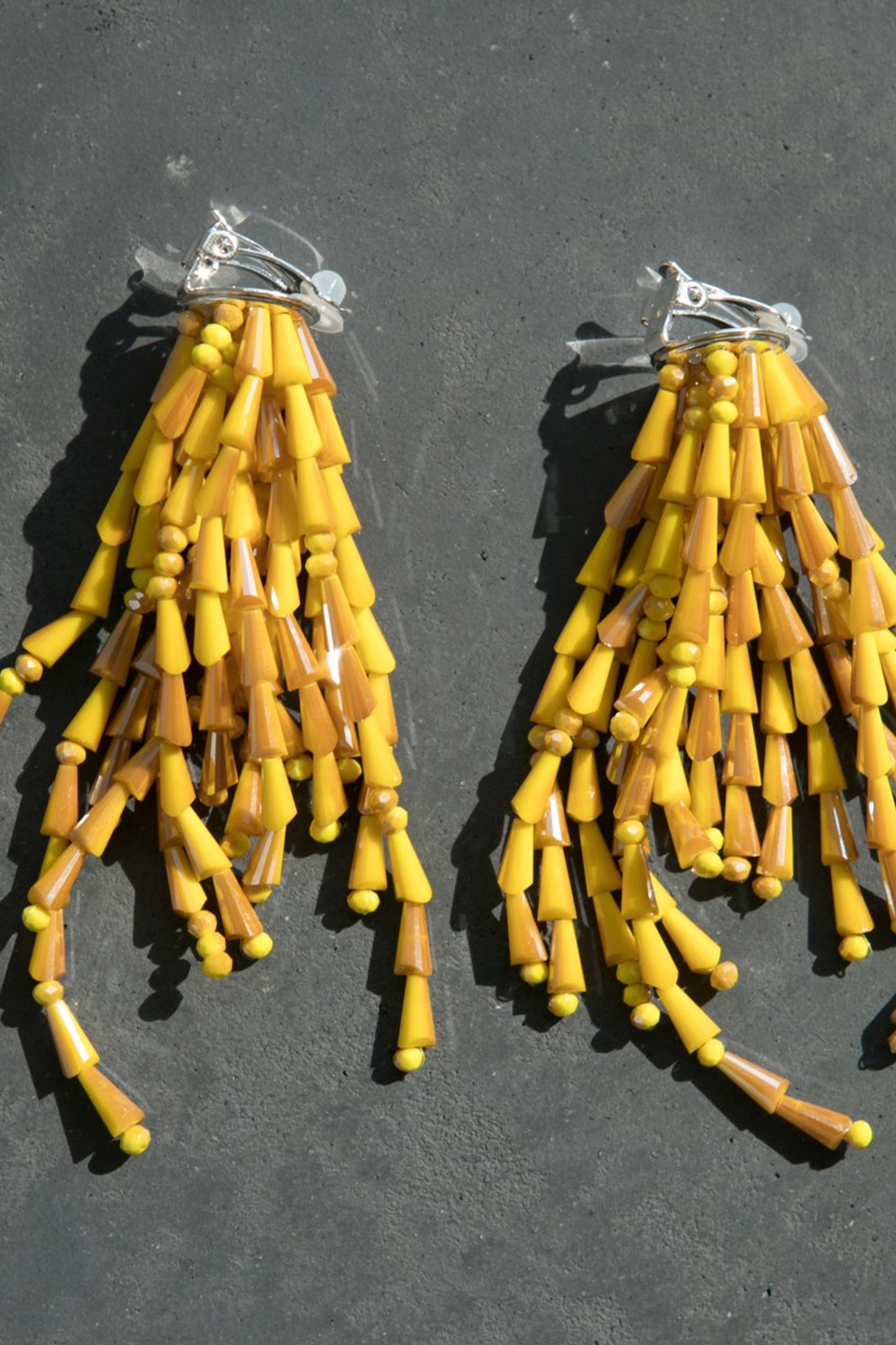 Beaded Clip Earrings, Yellow