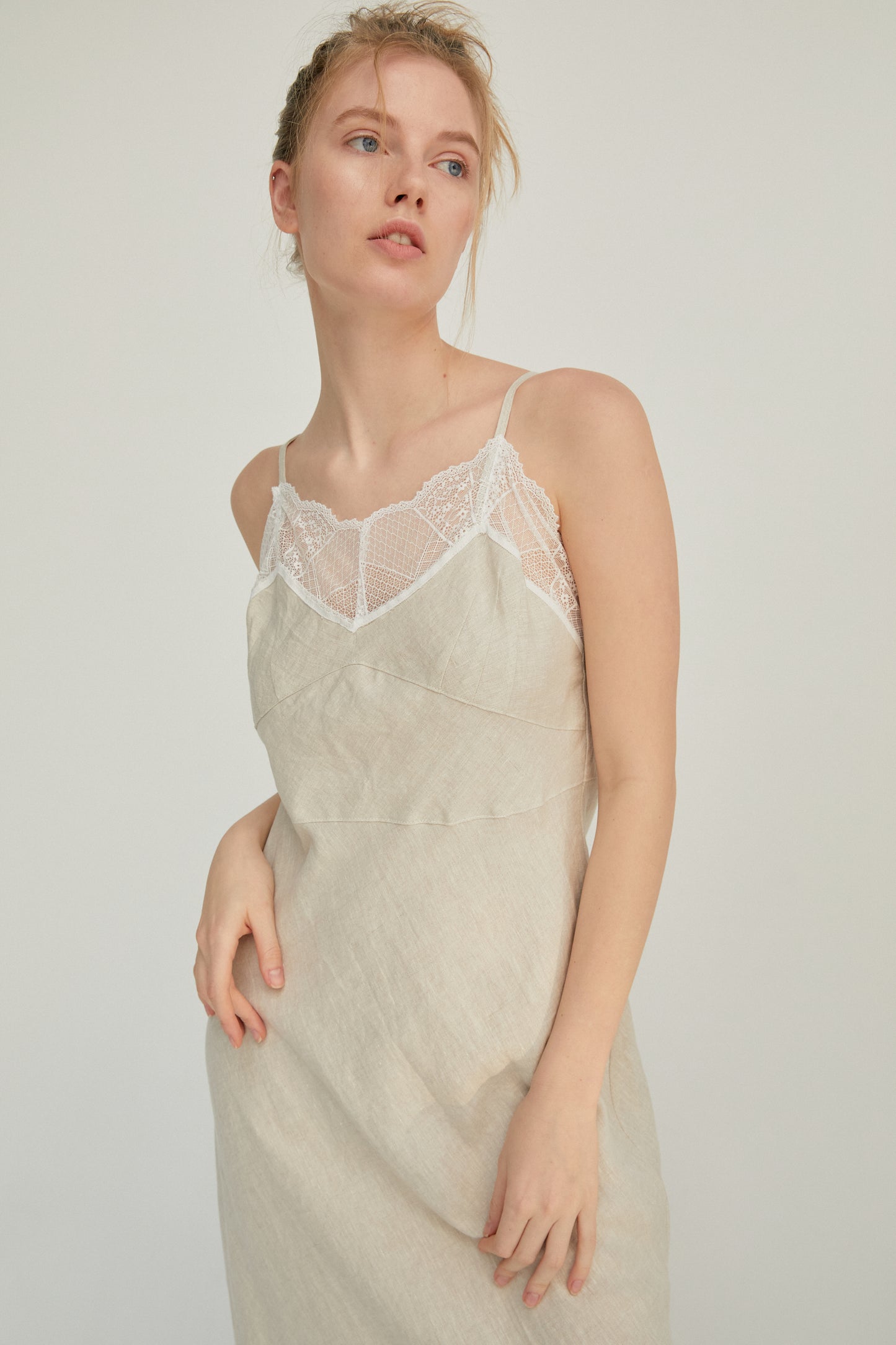 Linen Slip Dress, Natural