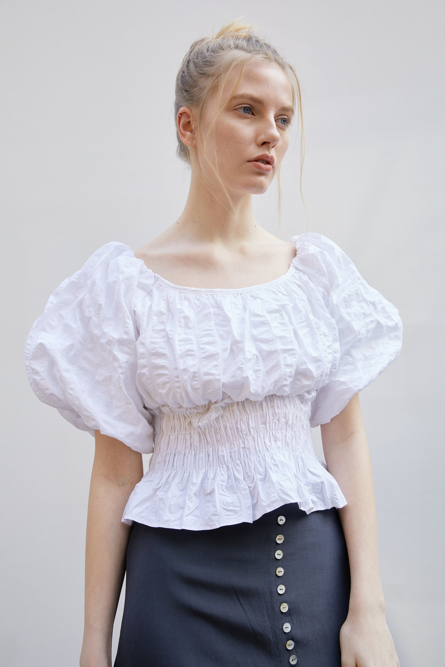 Textured Puff Blouse, White