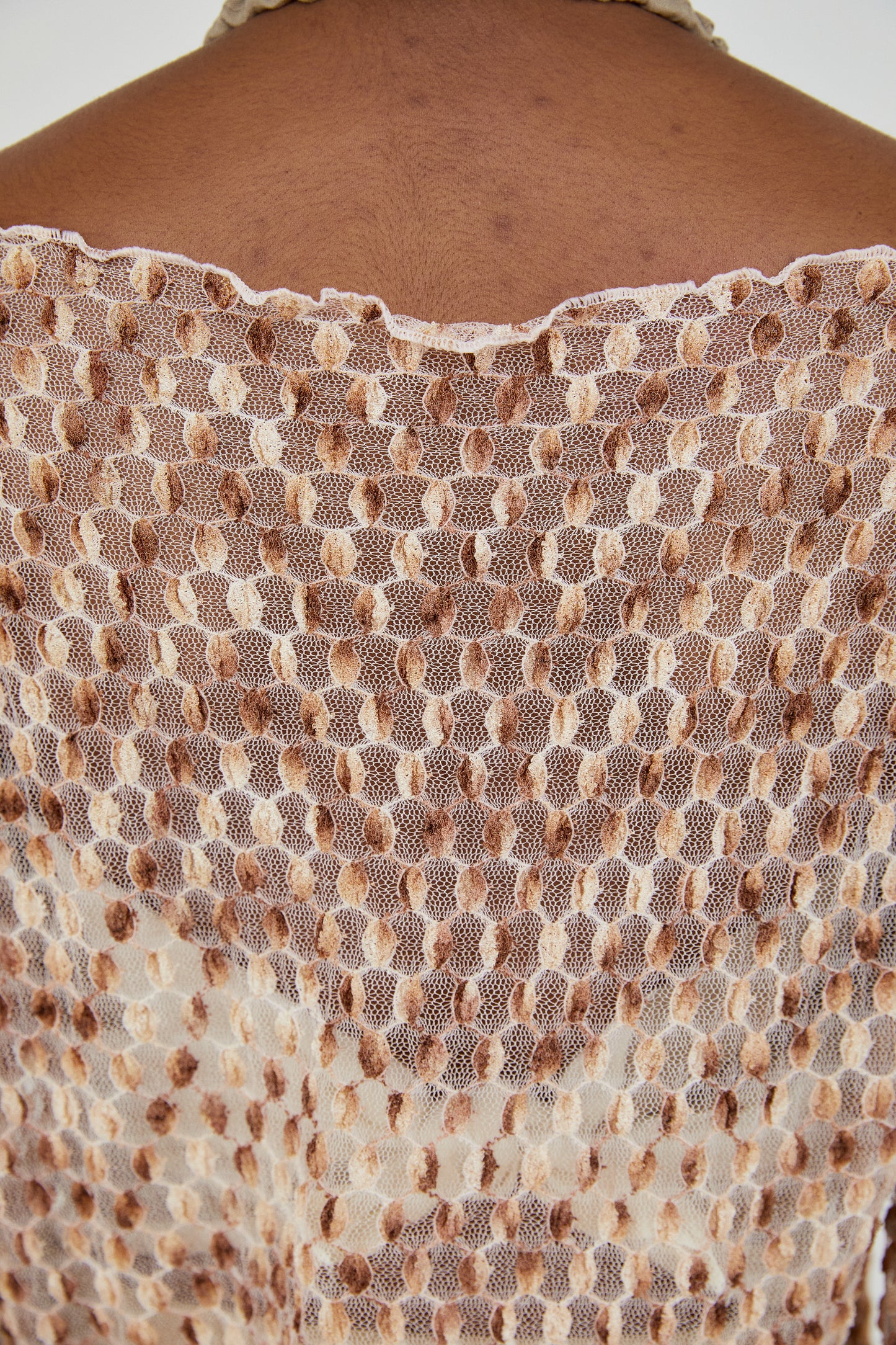 Two-Tone Mesh Combination Knit, Golden Brown