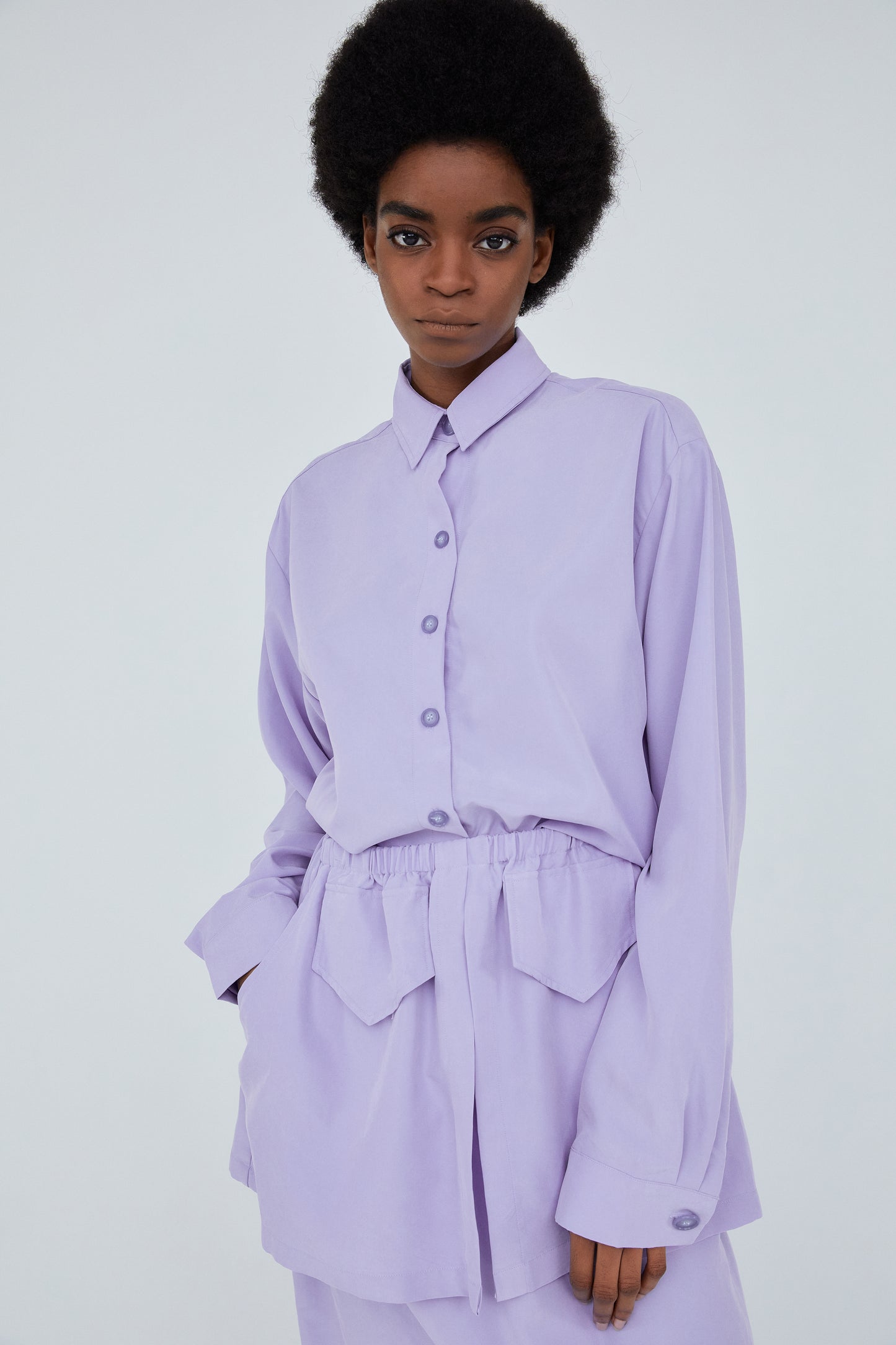 Oversized Button Tencel Shirt, Lavender