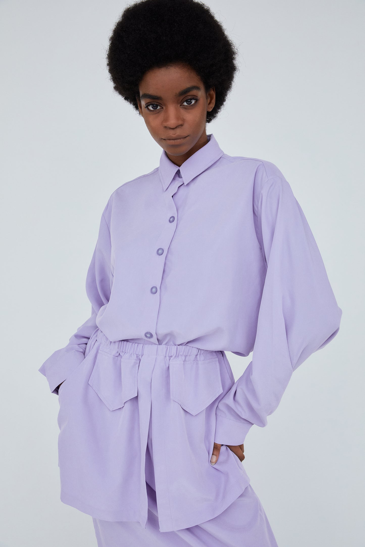 Oversized Button Tencel Shirt, Lavender