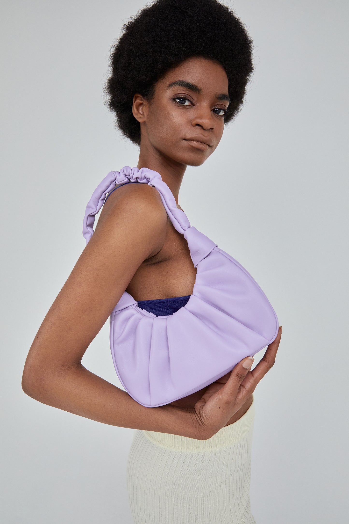 Ruched Mini Shoulder Bag, Lilac