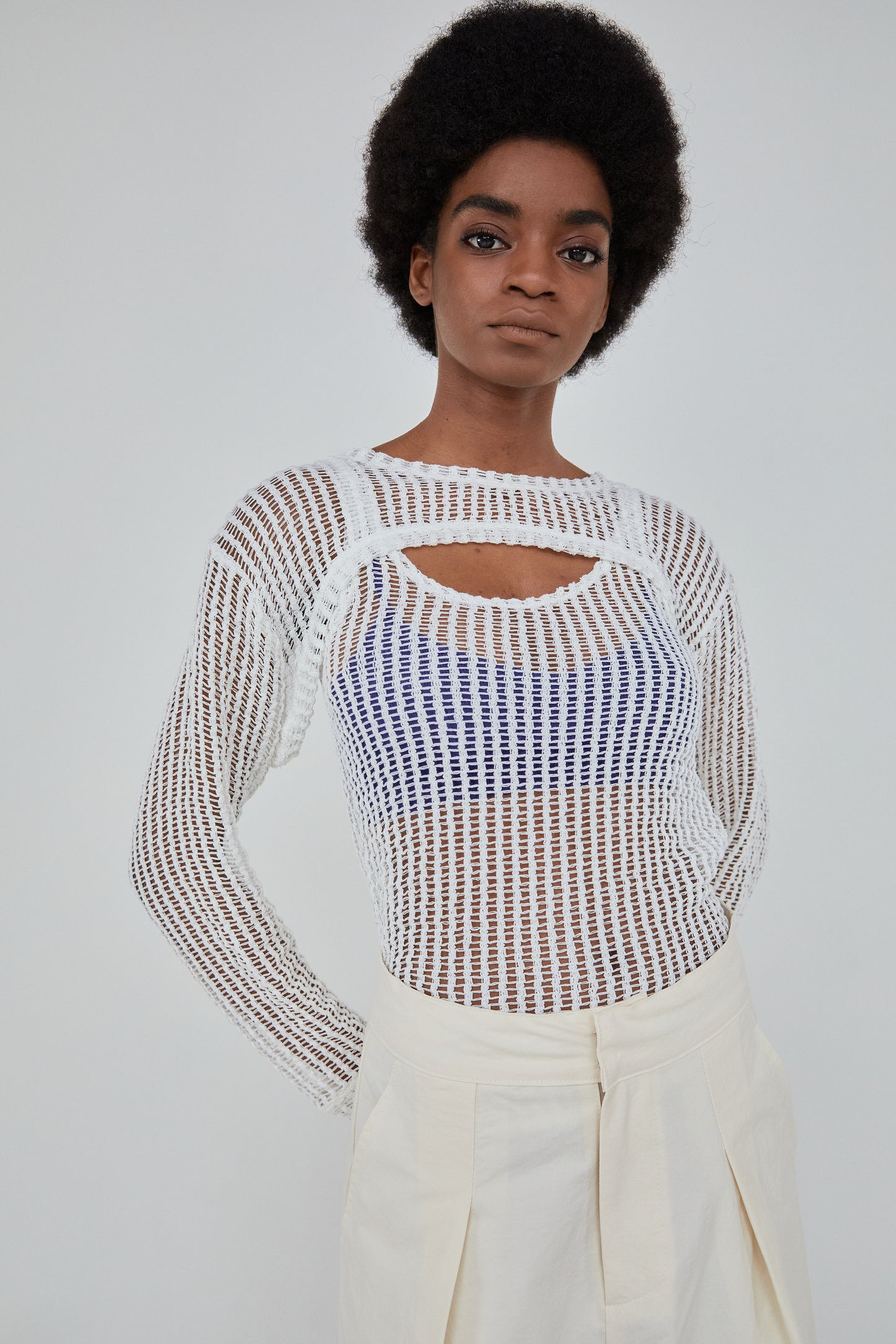 Two Piece Fishnet Sweater, Off White