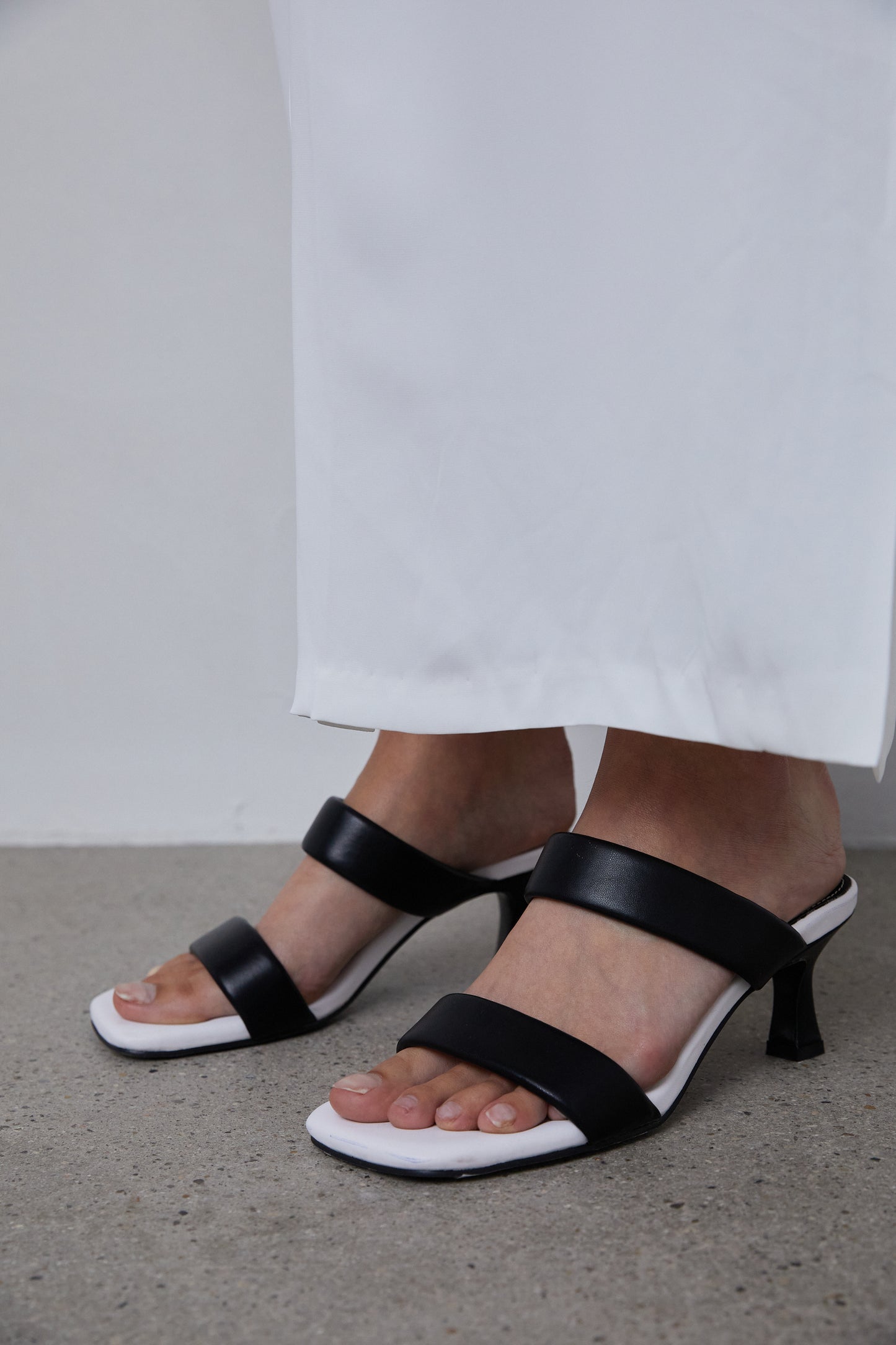 Two Tone Double Strap Sandals, Black & White