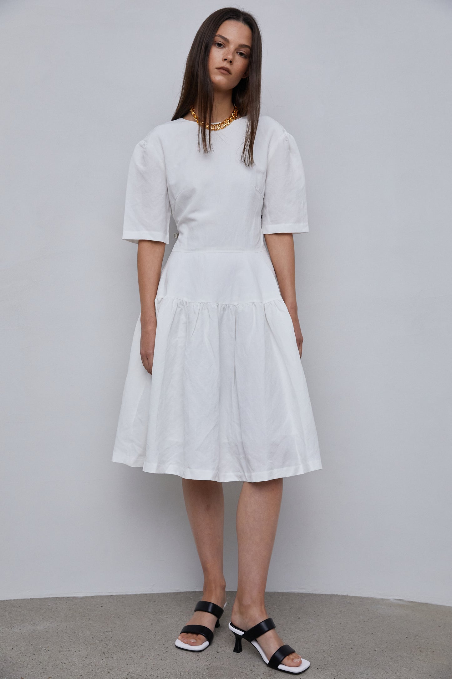 A-Line Open Back Midi Dress, White