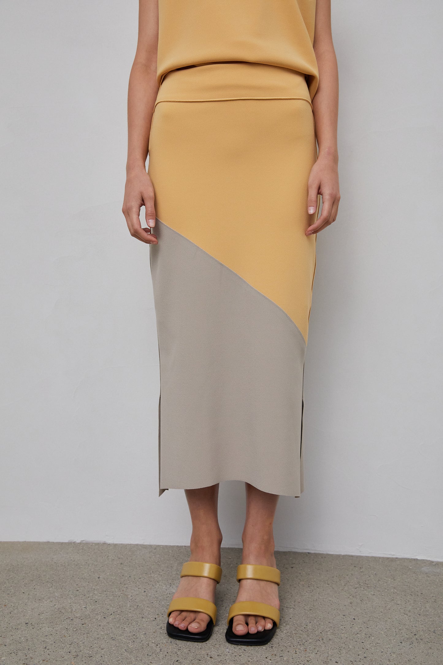 Colorblock Midi Skirt, Yellow & Grey