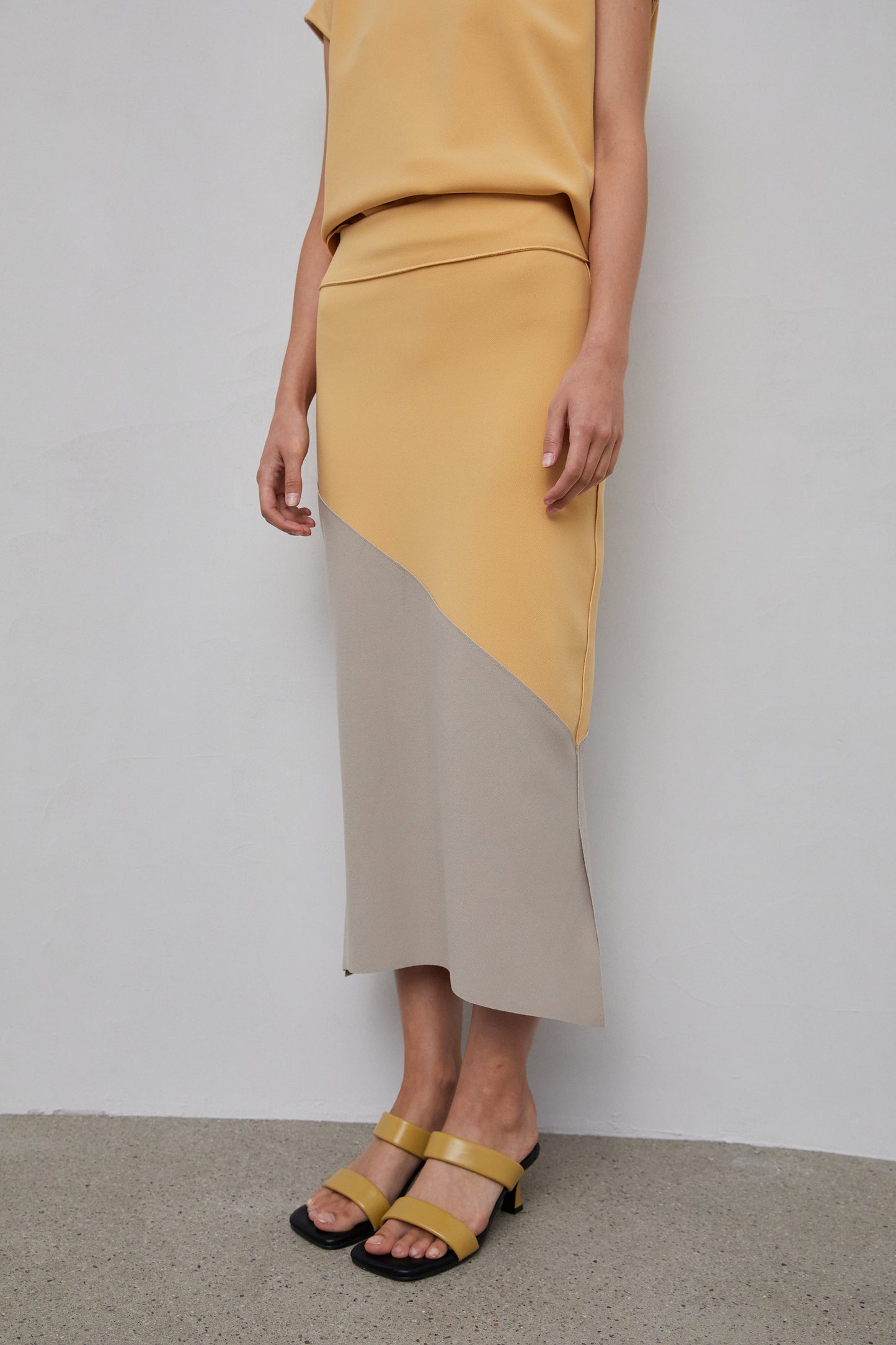 Colorblock Midi Skirt, Yellow & Grey