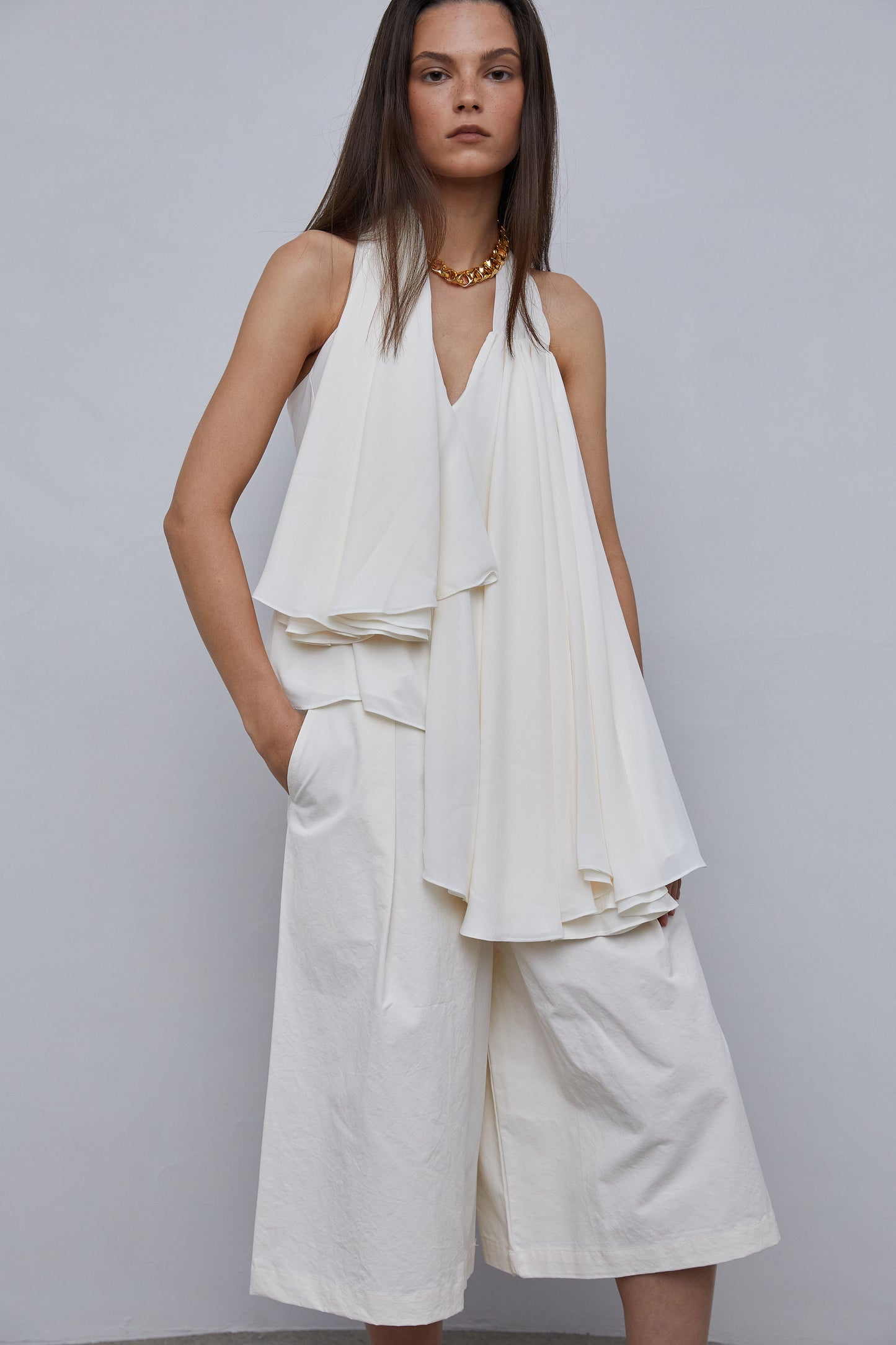 Neck Scarf Backless Top, Eggshell
