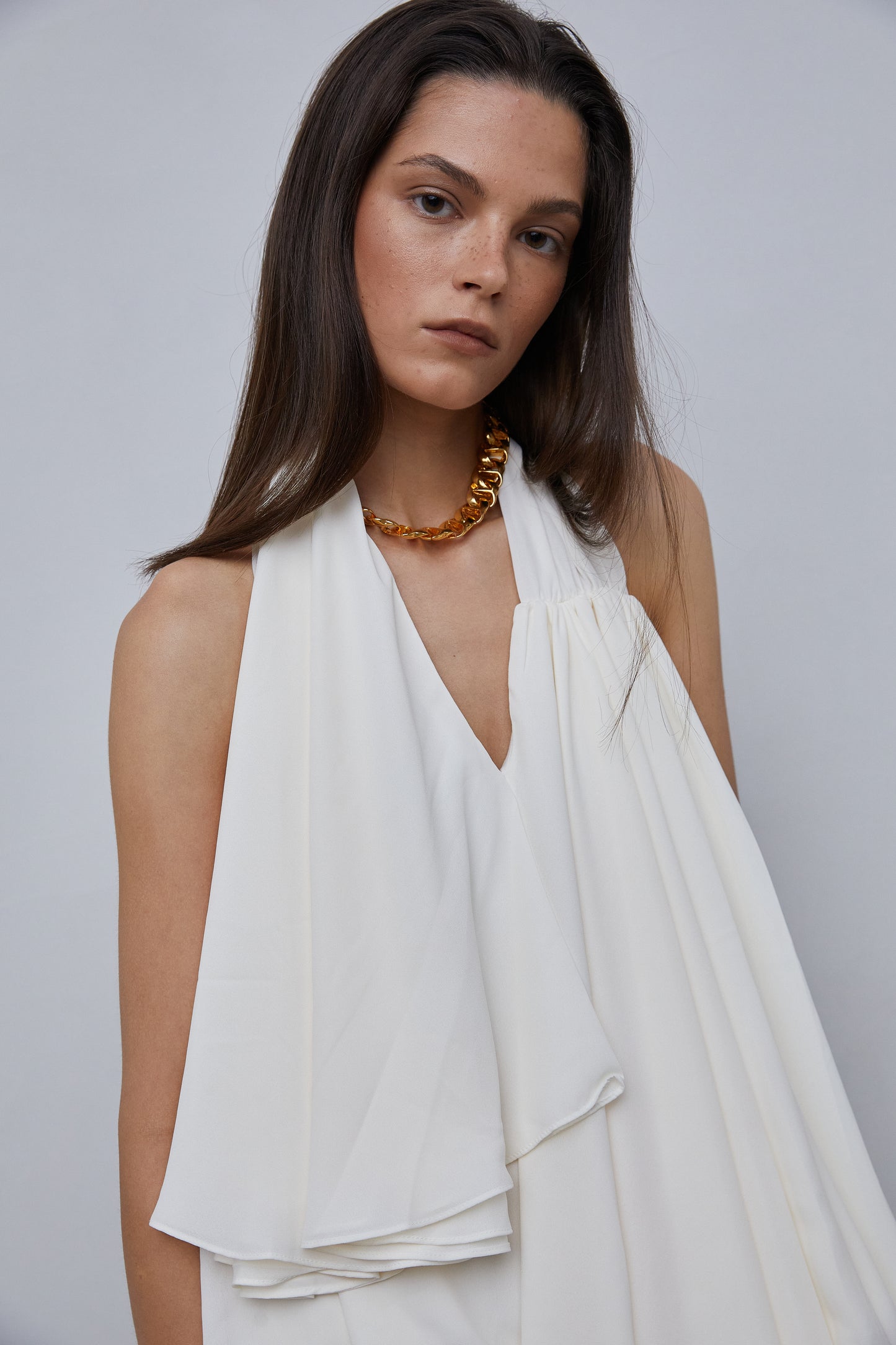 Neck Scarf Backless Top, Eggshell