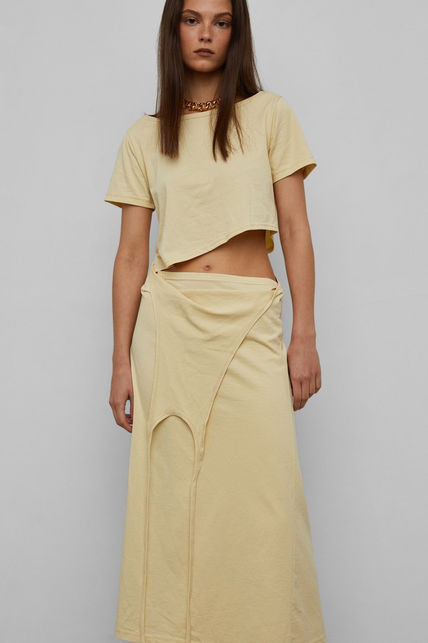 Double-layer Fold Up Dress, Light Yellow