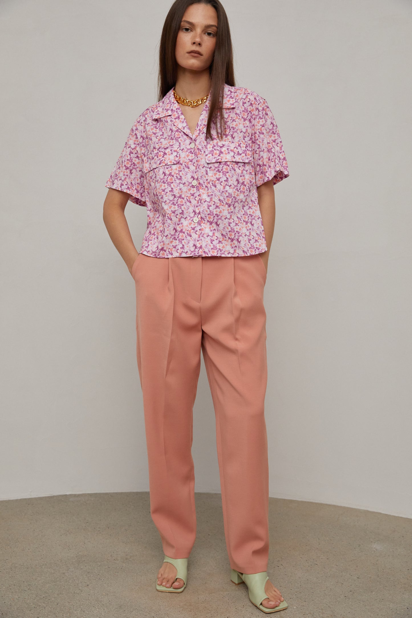 Floral Print Button Down Shirt, Pink Plum