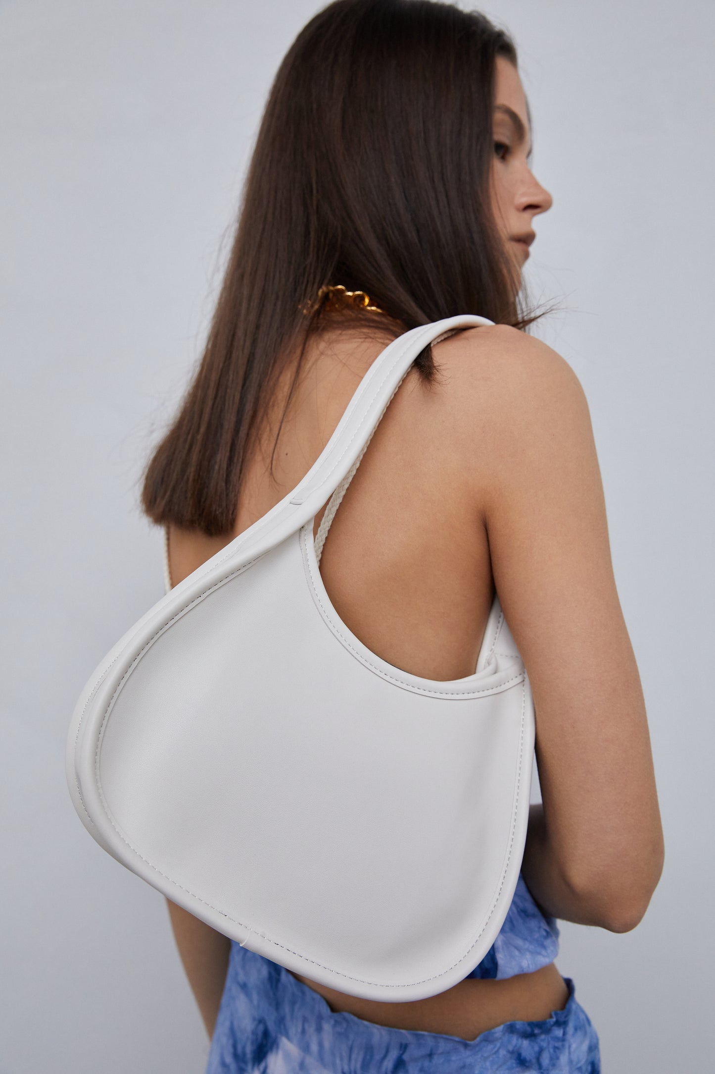 Slim Curved Shoulder Bag, Ivory