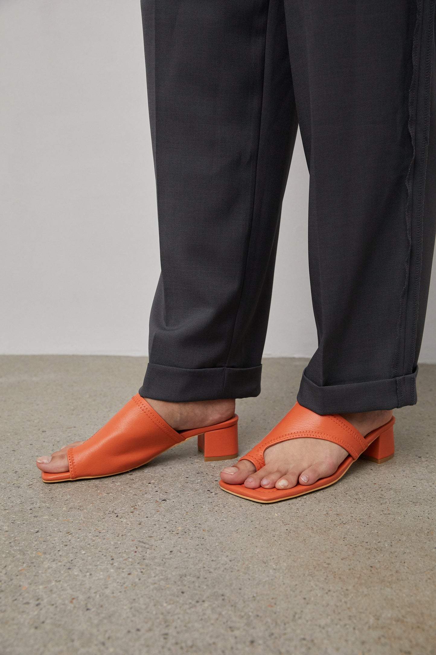 Asymmetrical Toe Loop Sandals, Tangerine