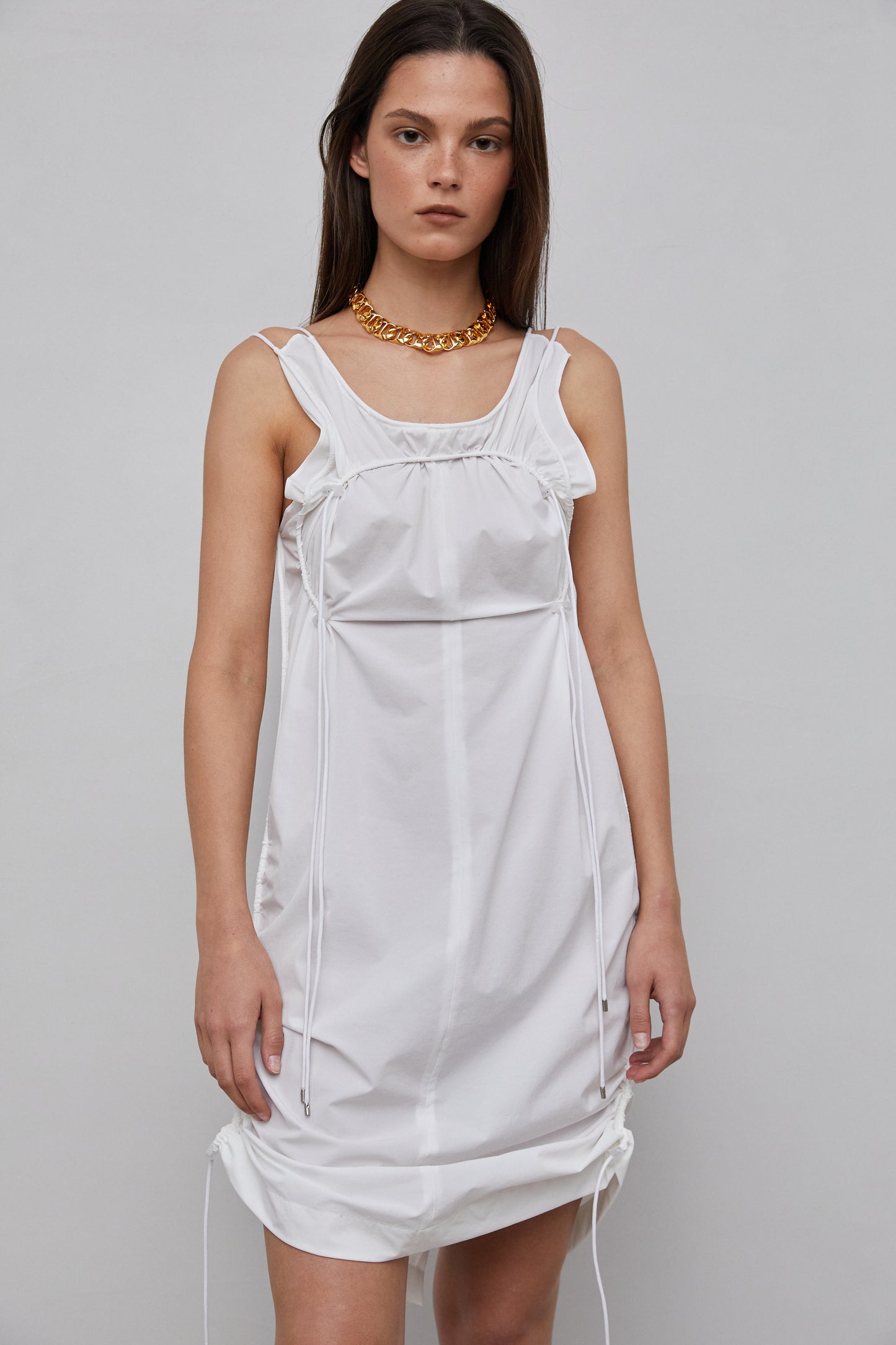 Sleeveless Drawstring Dress, Off-White