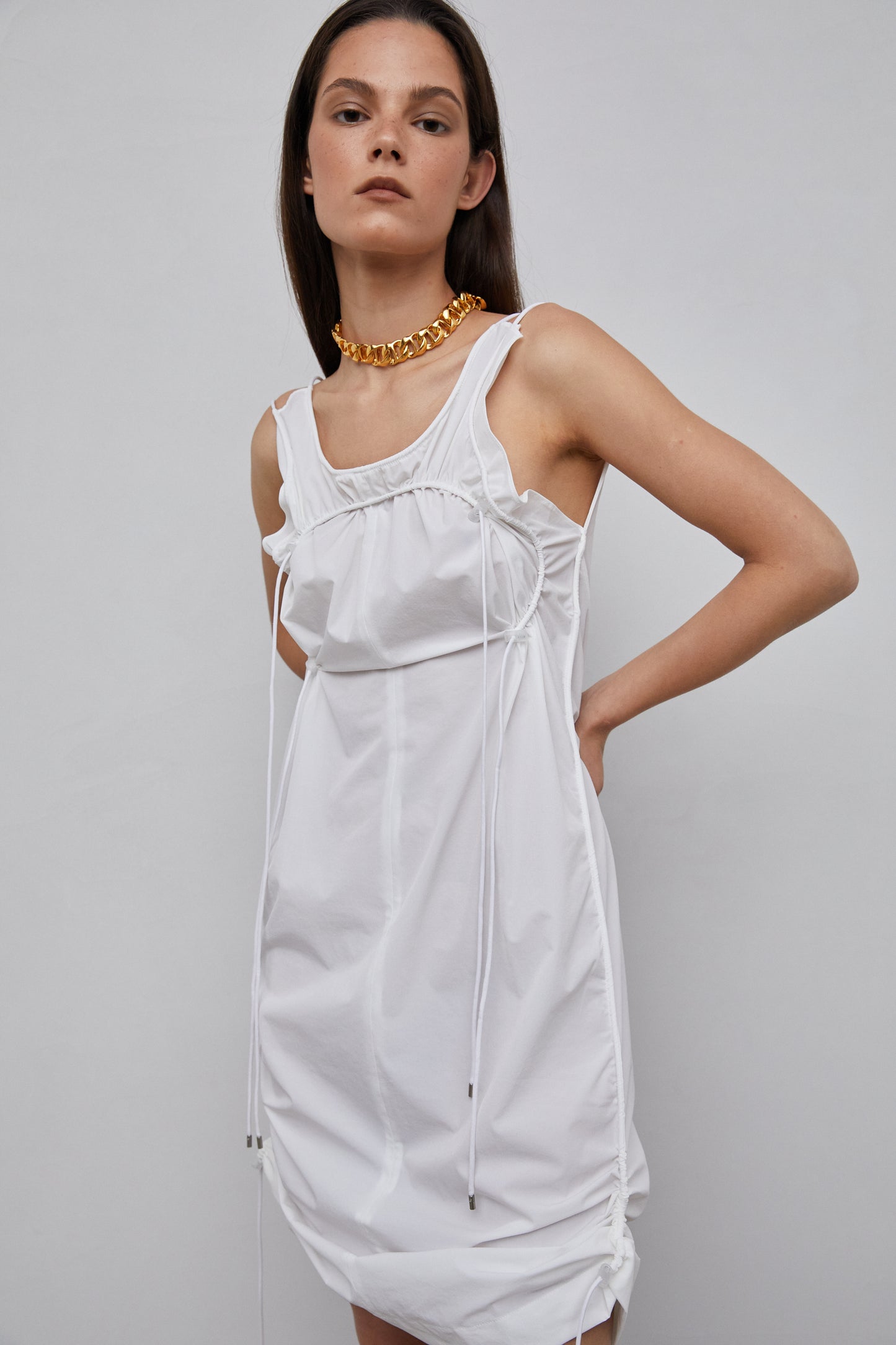 Sleeveless Drawstring Dress, Off-White