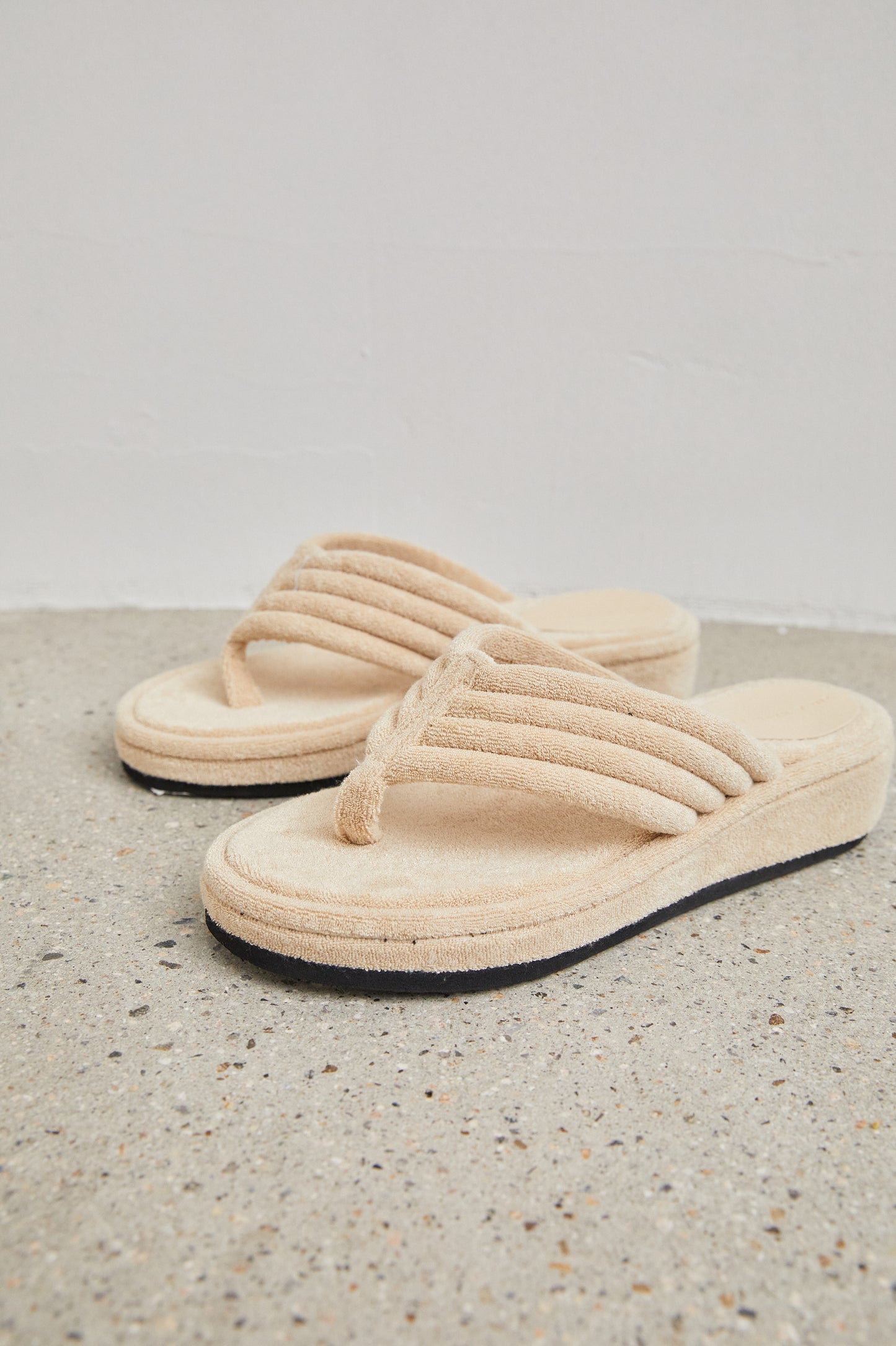 Terry Cloth Fleece Sandals, Beige