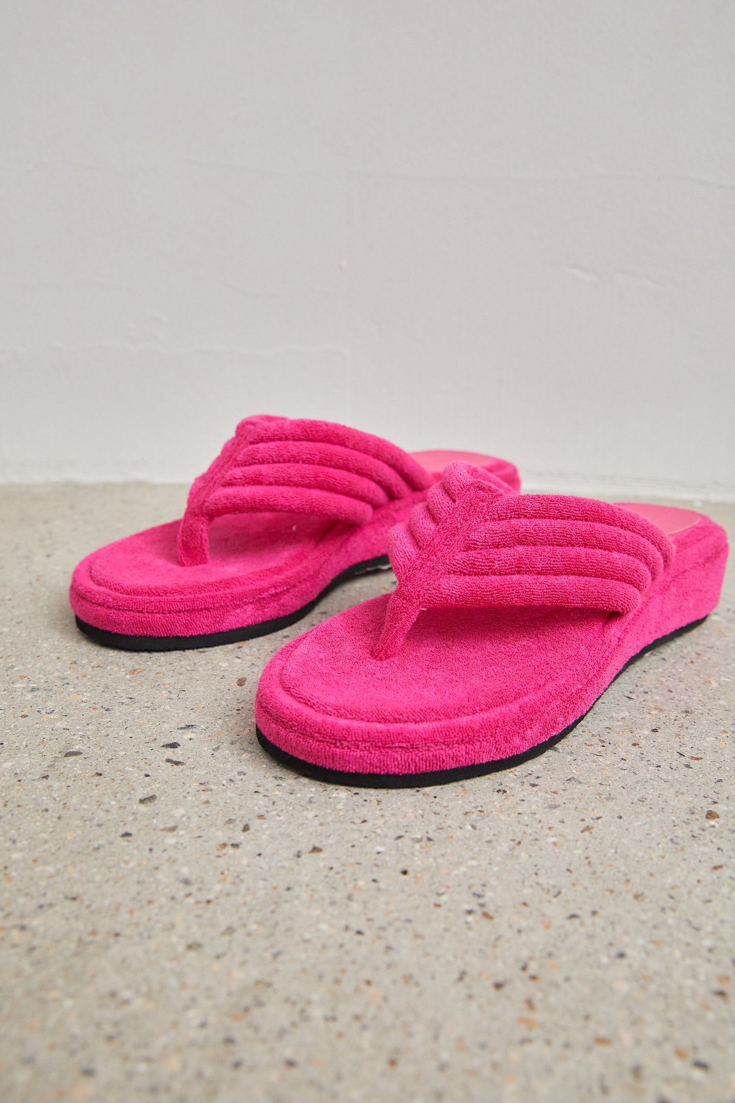 Terry Cloth Fleece Sandals, Fuchsia Pink