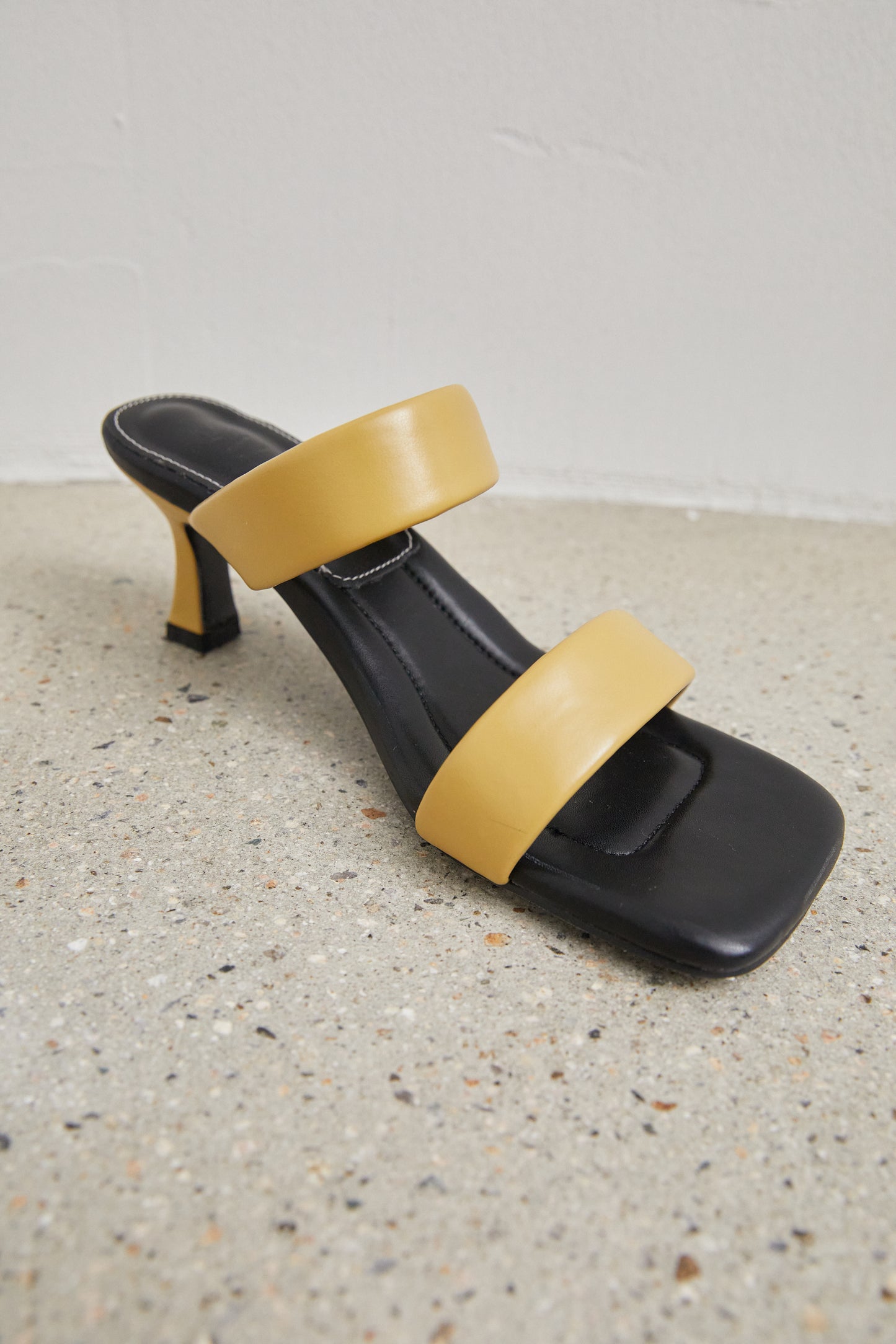 Two Tone Double Strap Sandals, Black & Cornsilk