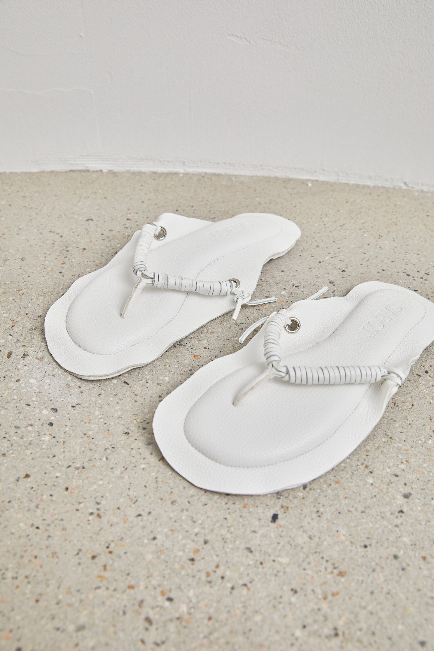 Braided Strap Flat Sandals, White