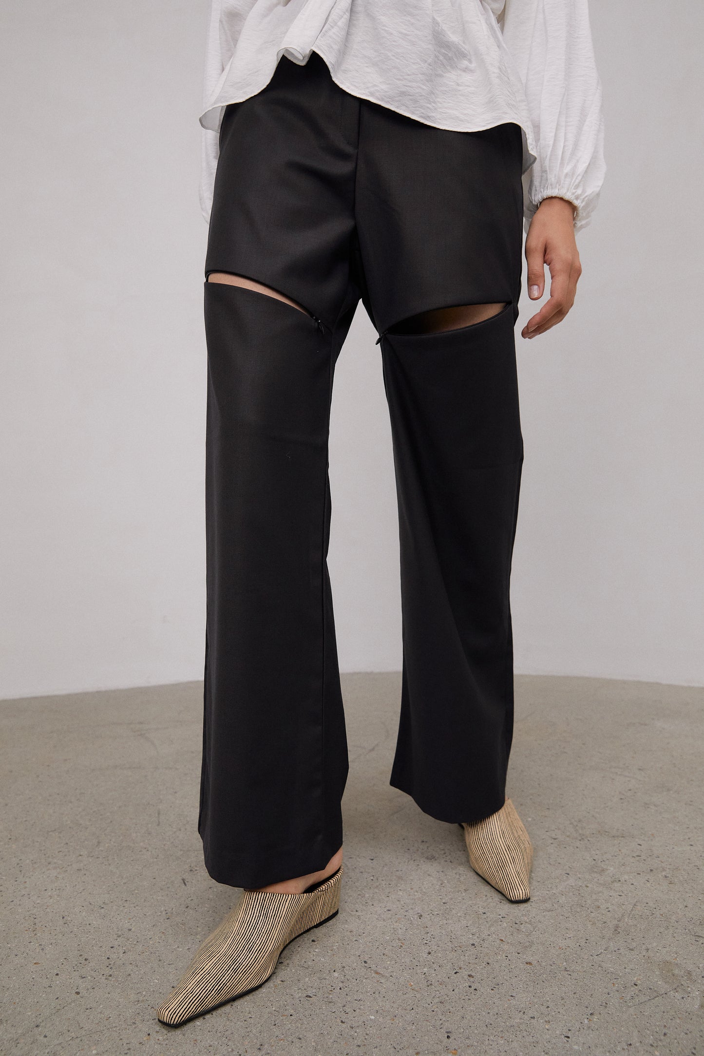 Zip Thigh Slit Trousers, Charcoal