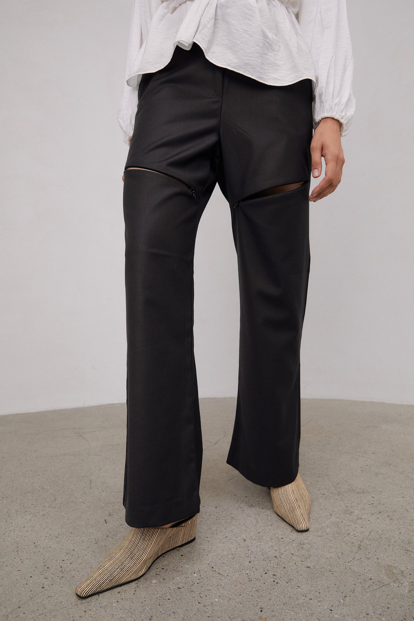Zip Thigh Slit Trousers, Charcoal