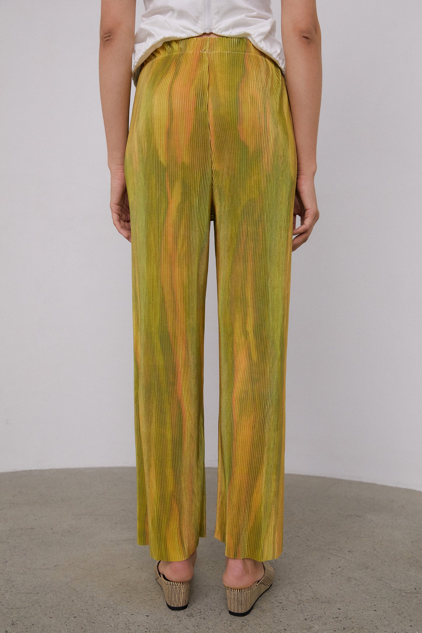 Print Pleated Pants, Green & Yellow