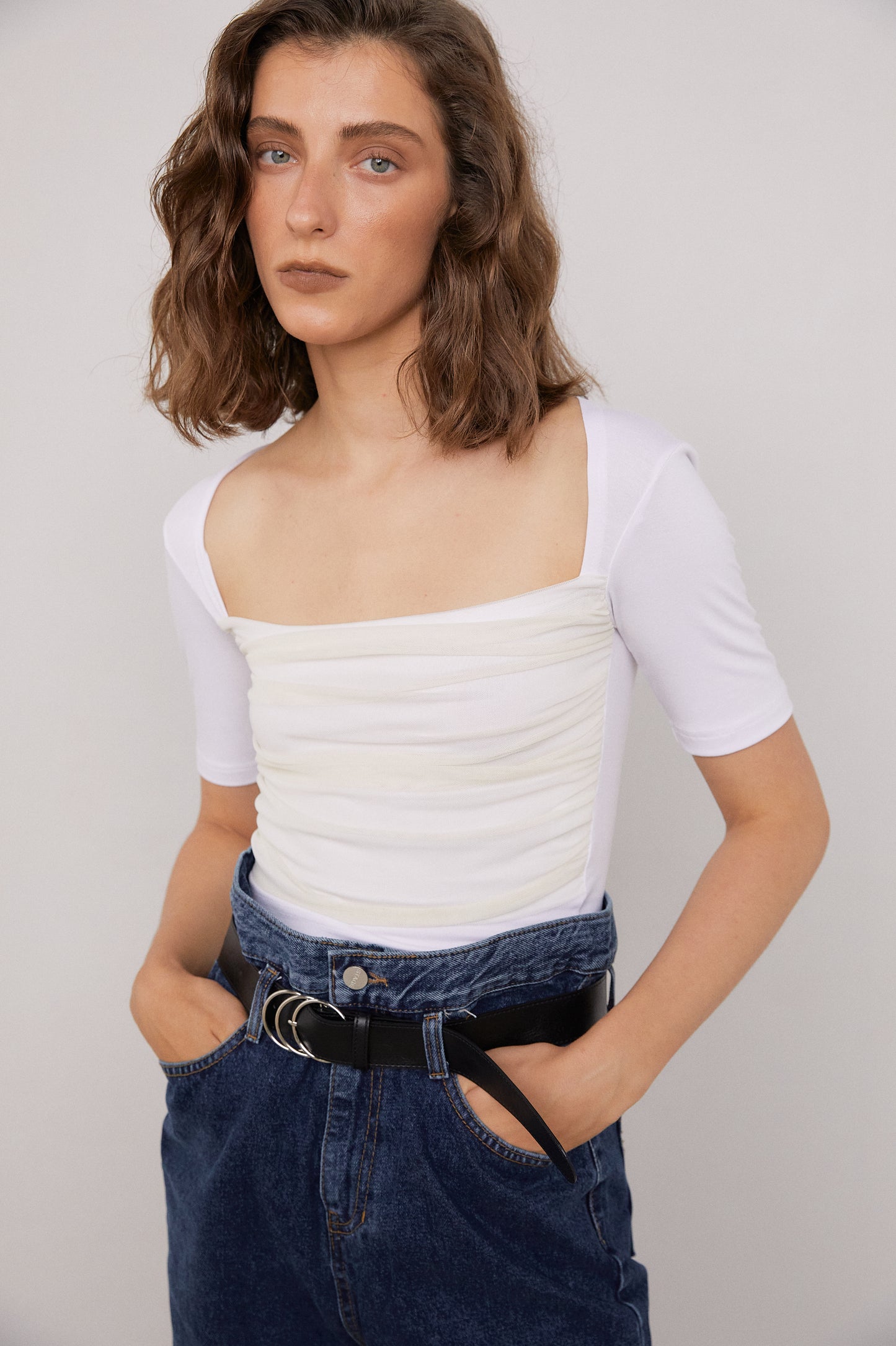 Contrasting Organza Tee, White