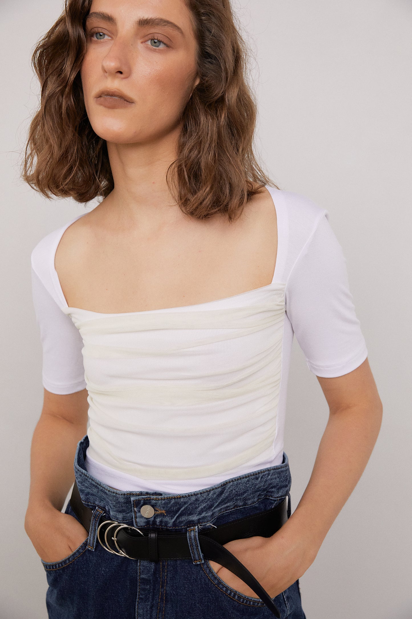 Contrasting Organza Tee, White