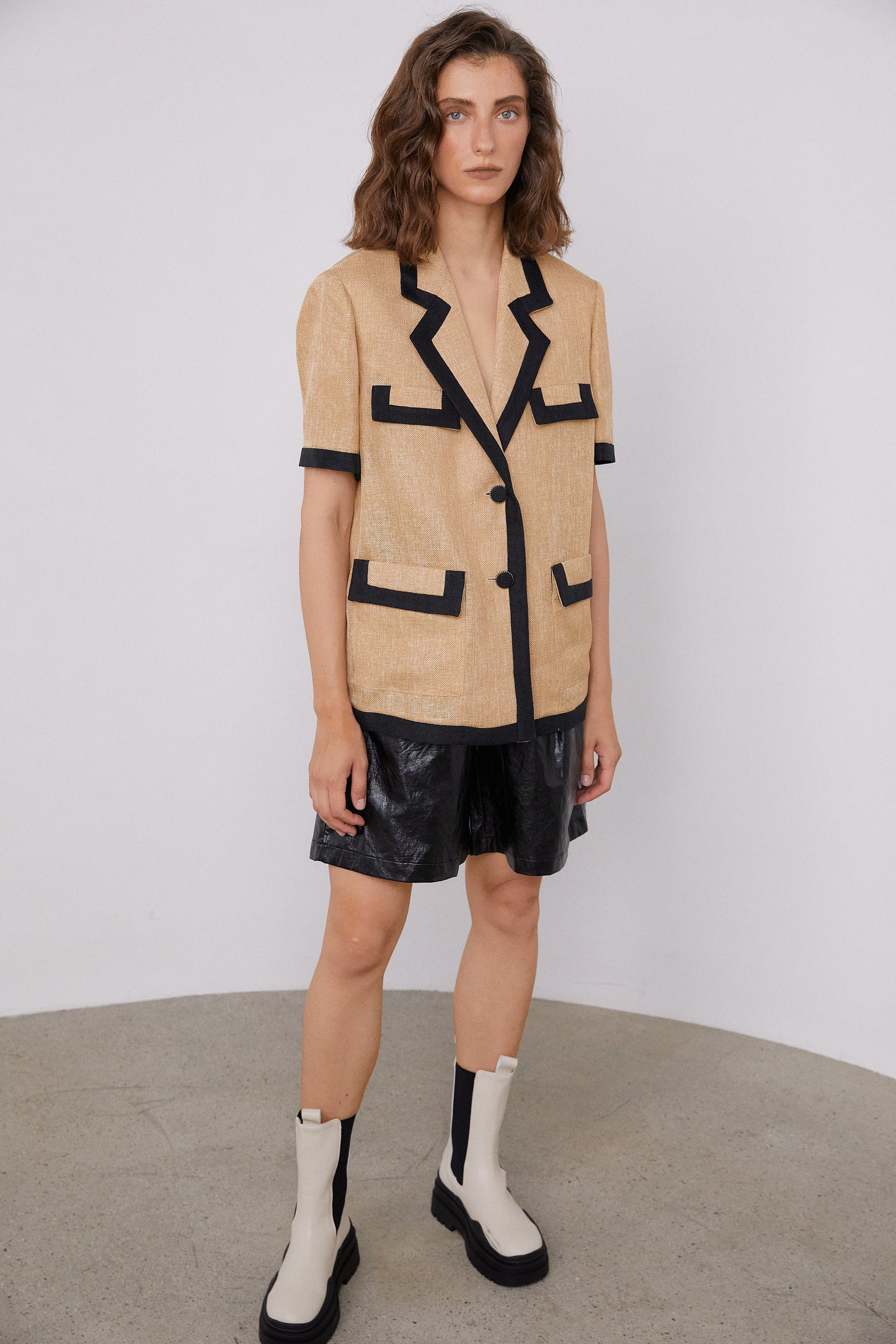 Lightweight Linen Shirt Jacket, Tan Beige