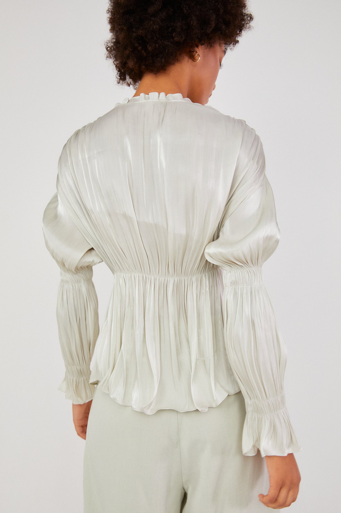 Ruched Satin Effect Blouse, Pale Mint Green