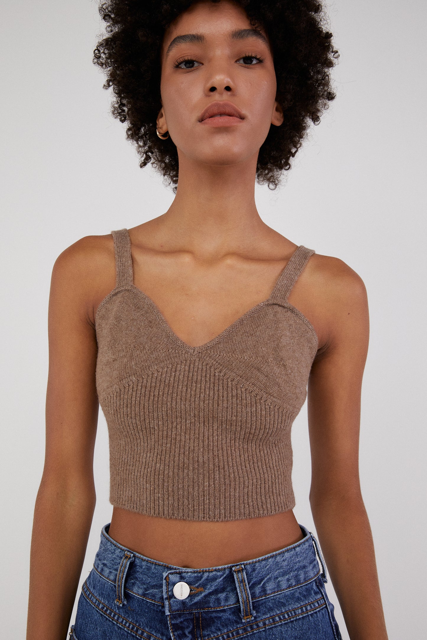 Knit Cardigan And Crop Top Set, Cedar Brown