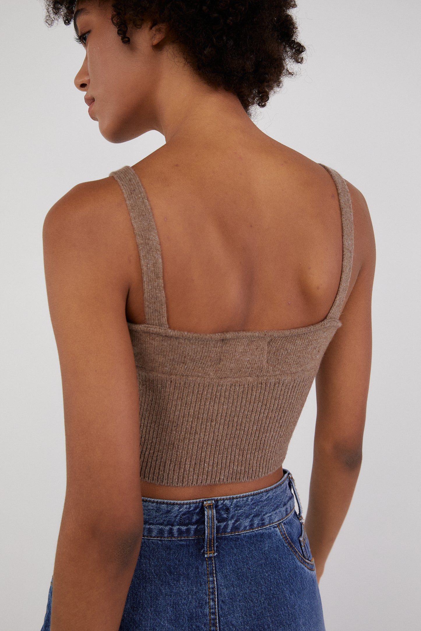 Knit Cardigan And Crop Top Set, Cedar Brown