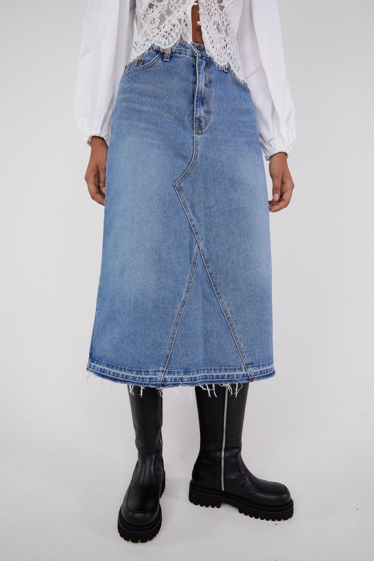 Denim Midi Skirt, Light Blue
