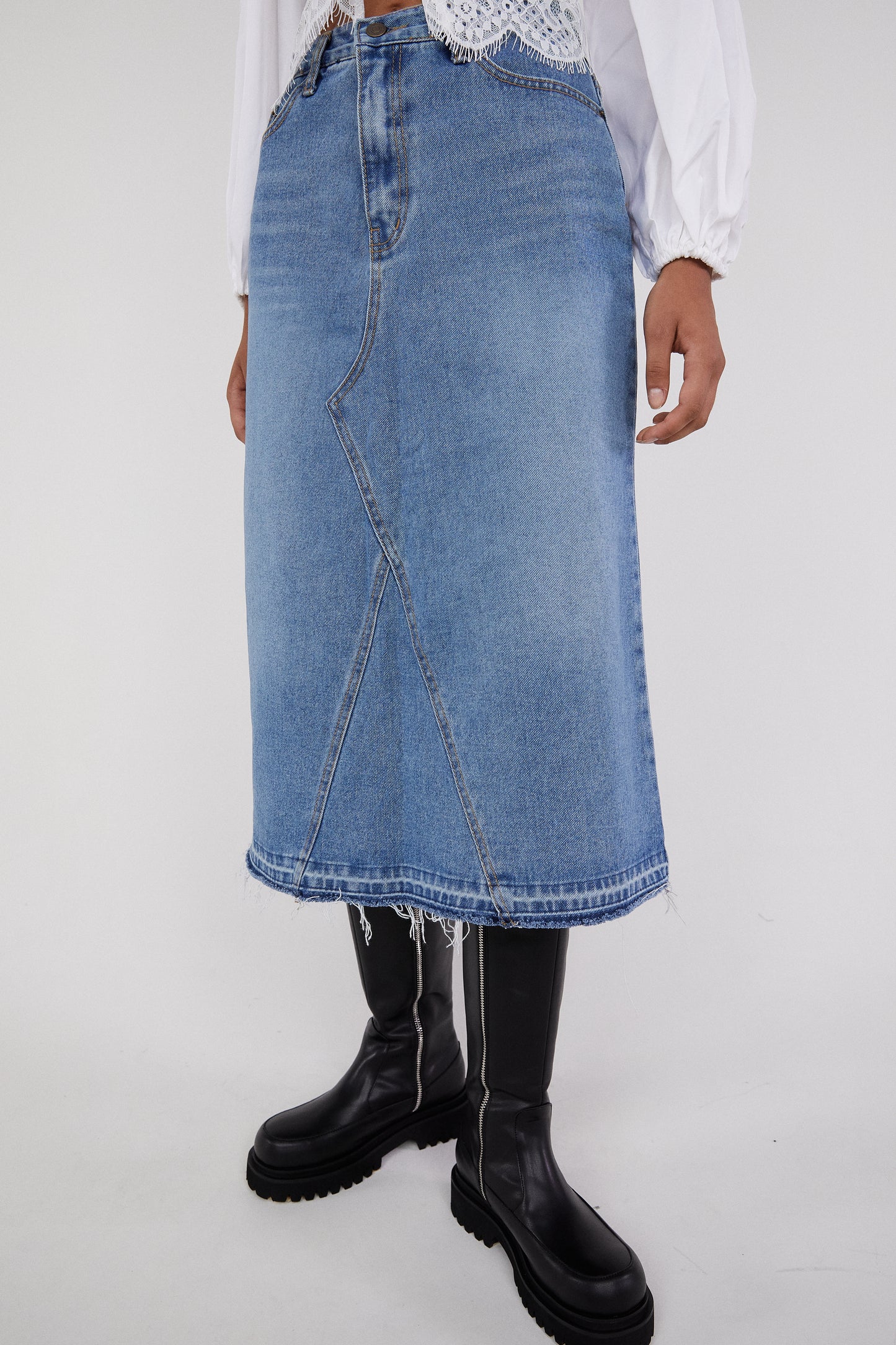 Denim Midi Skirt, Light Blue